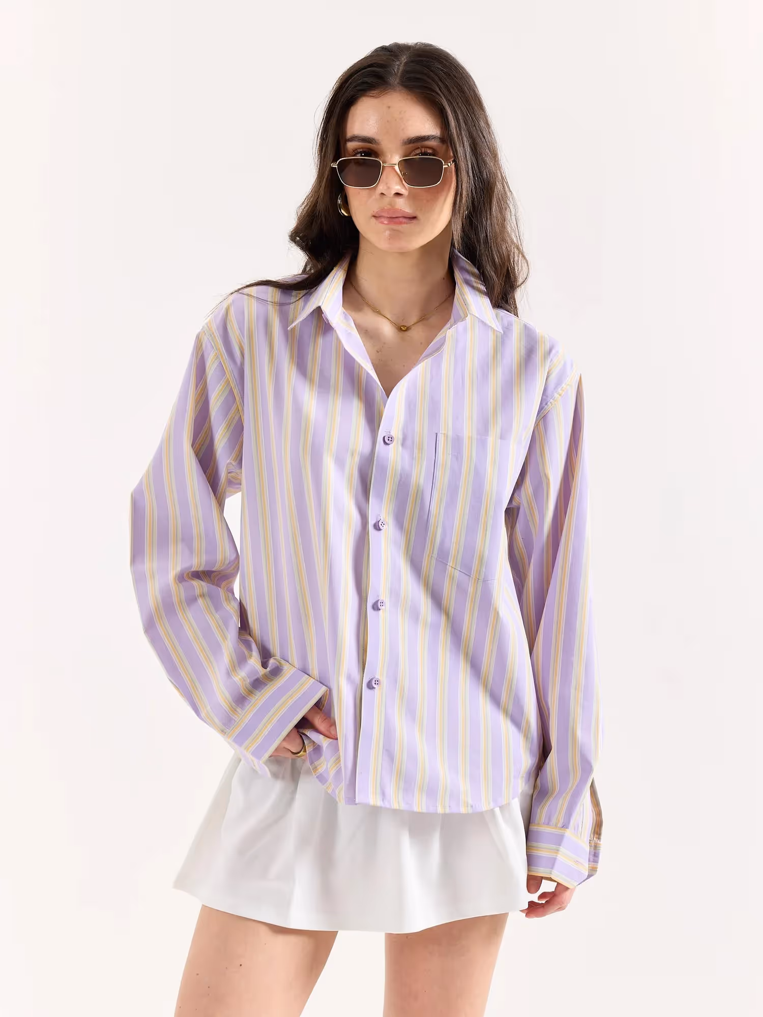 Lavender Striped Poplin Oversized Shirt  image 4