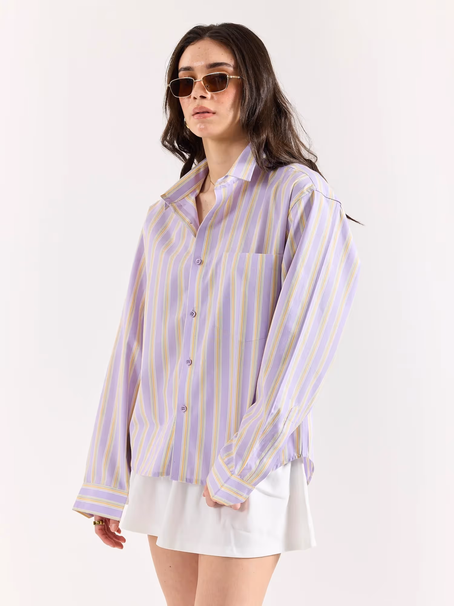 Lavender Striped Poplin Oversized Shirt  image 7