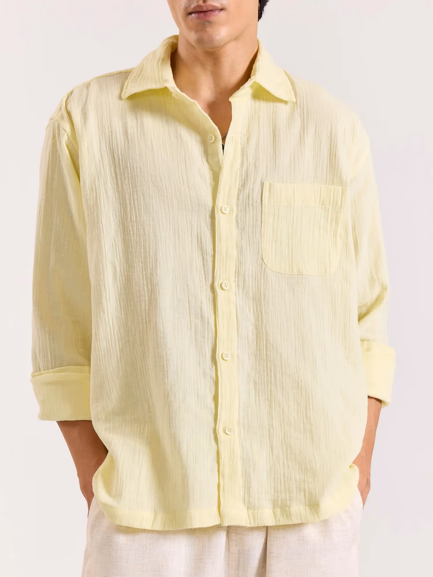 Lemon Yellow Gauze Holiday Shirt image 2