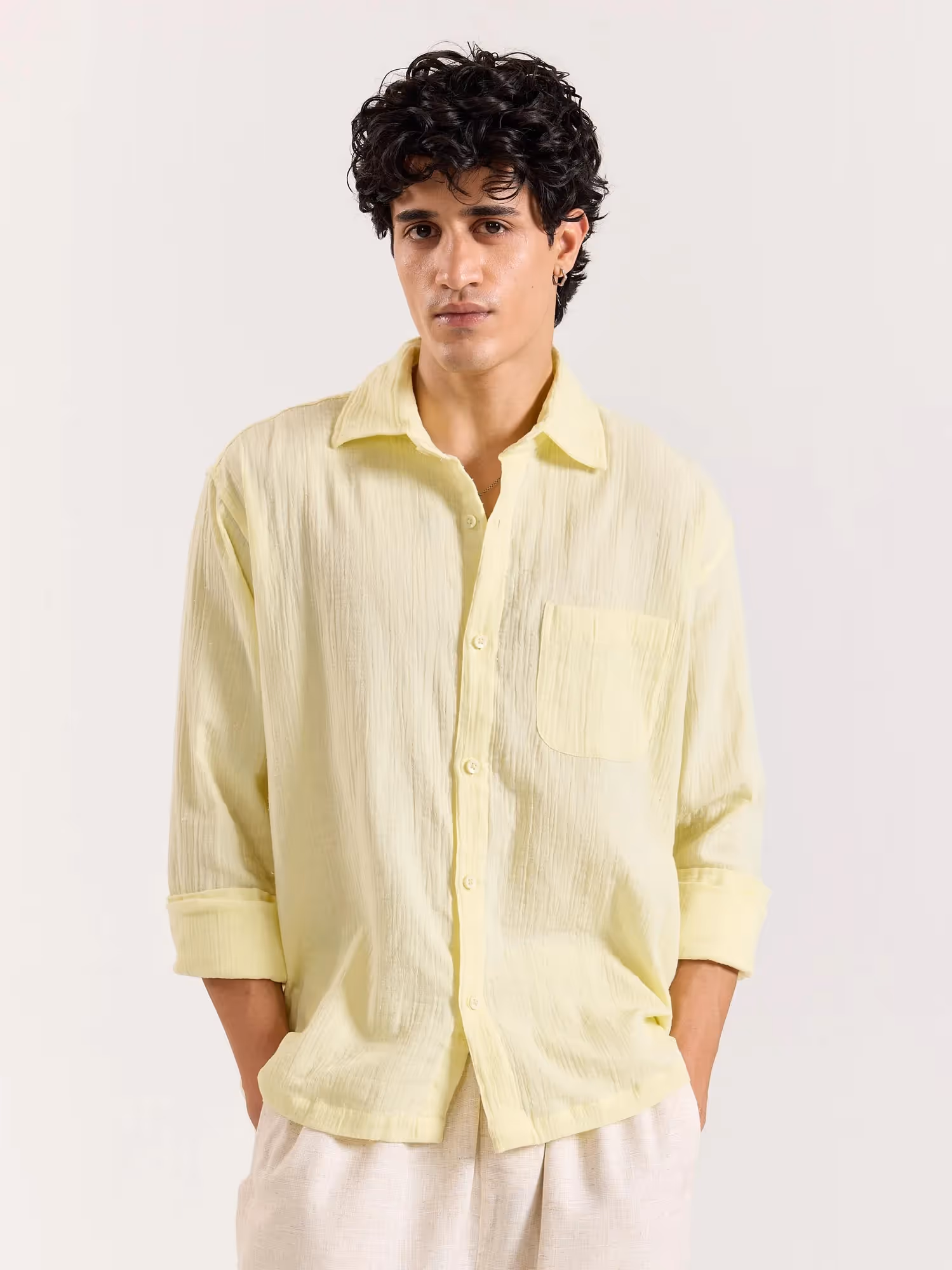 Lemon Yellow Gauze Holiday Shirt image 3