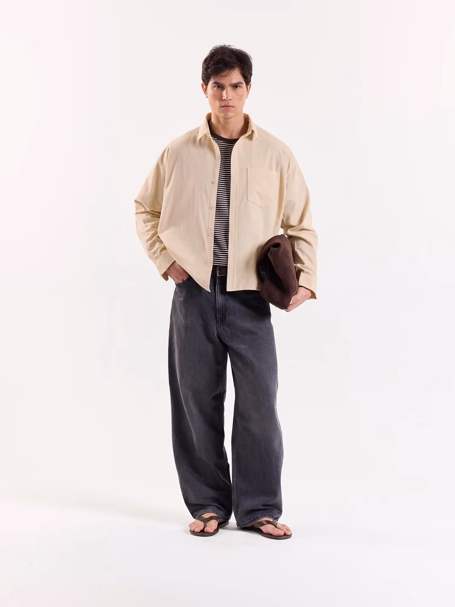 Light Beige Corduroy Oversized Shirt image 1