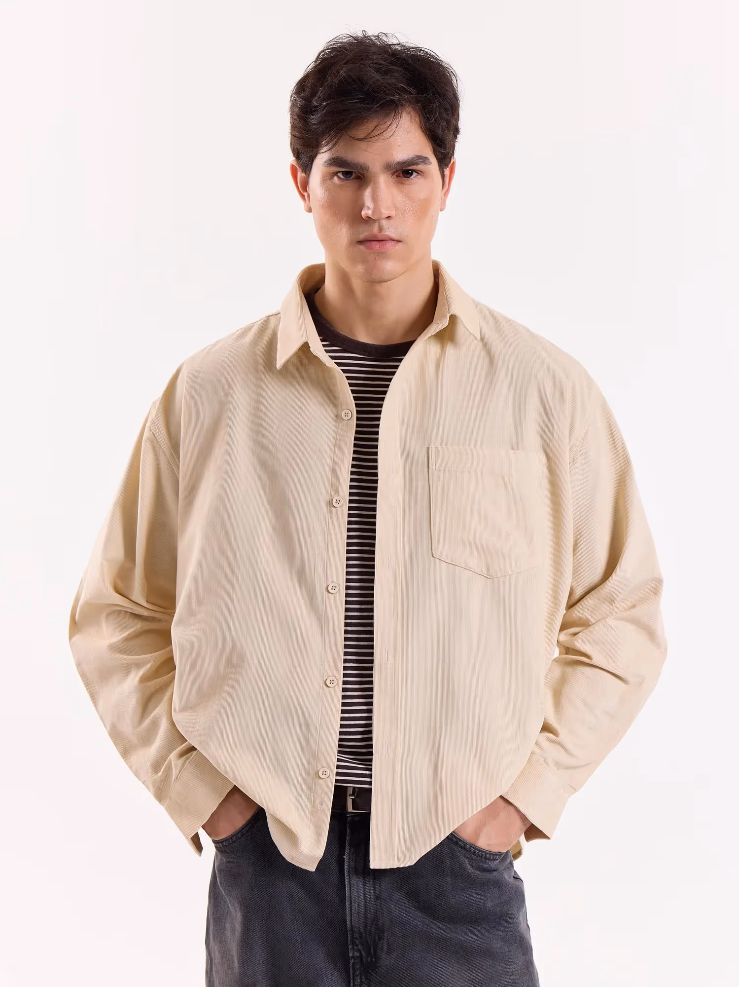Light Beige Corduroy Oversized Shirt  image 2