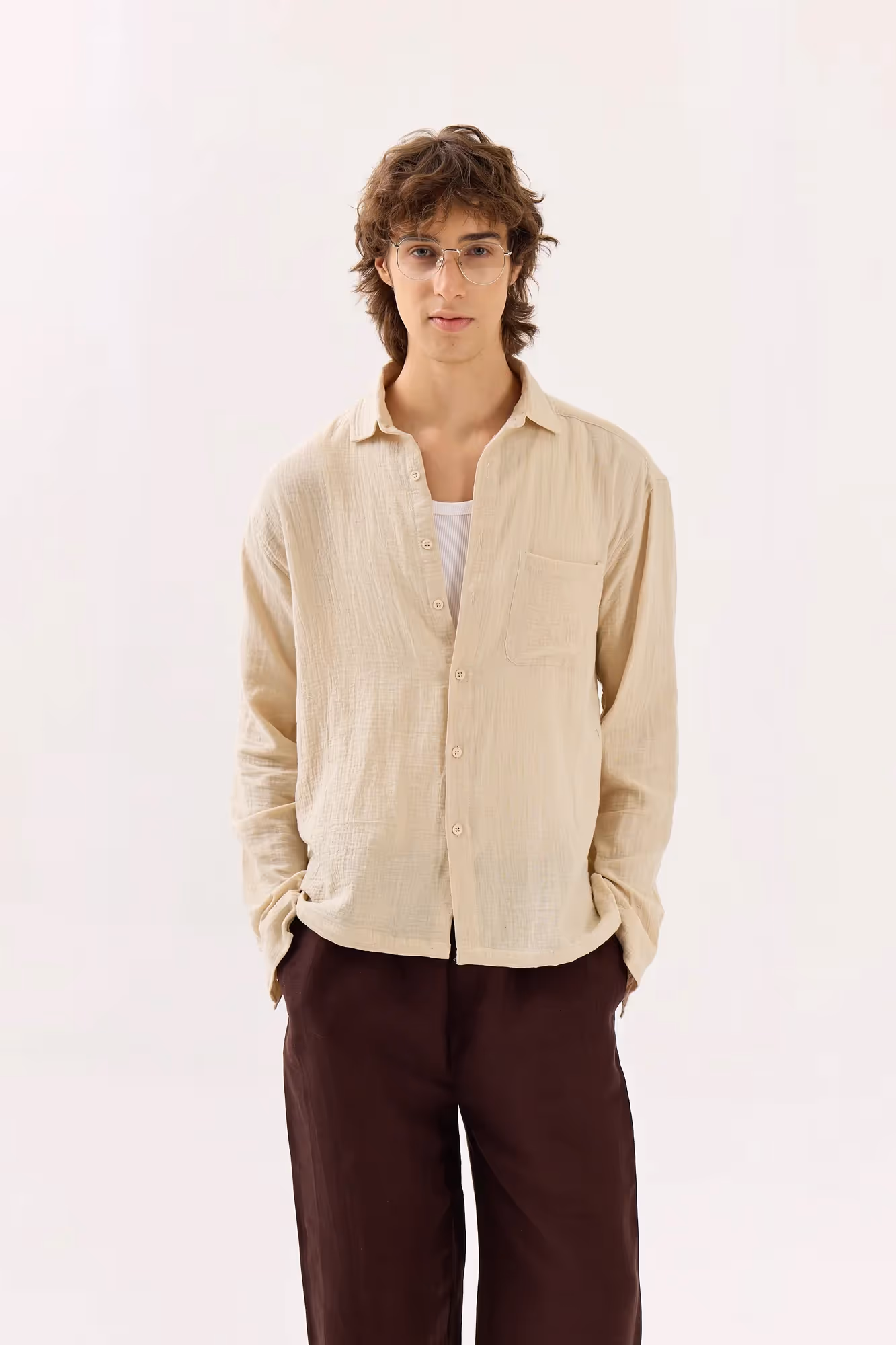 Light Beige Gauze Holiday Shirt  image 2