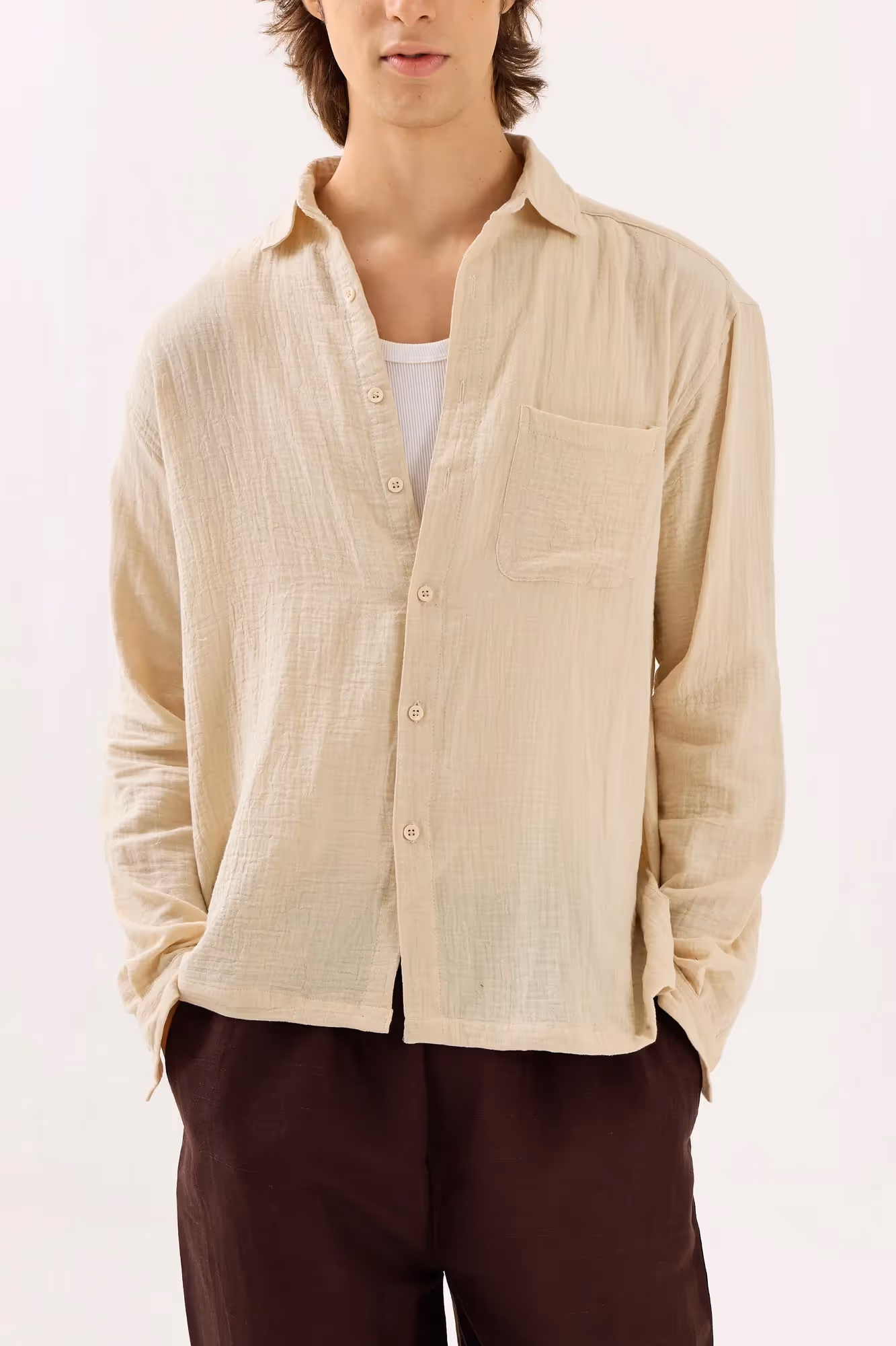 Light Beige Gauze Holiday Shirt  image 3