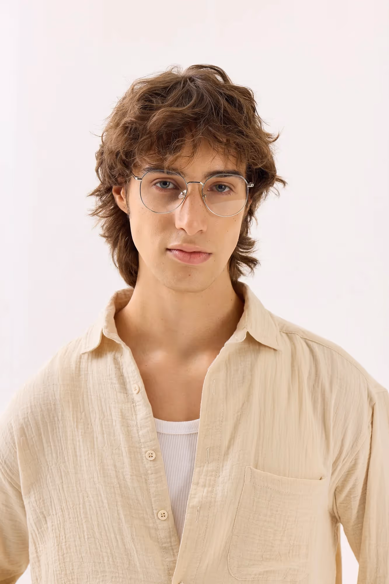 Light Beige Gauze Holiday Shirt  image 4