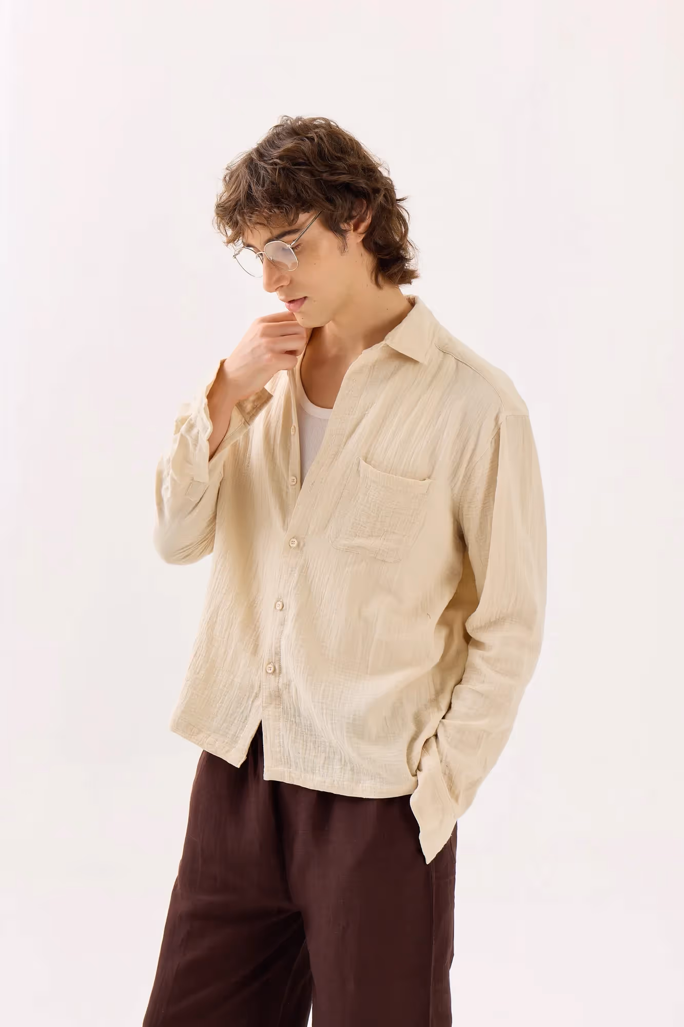 Light Beige Gauze Holiday Shirt  image 5