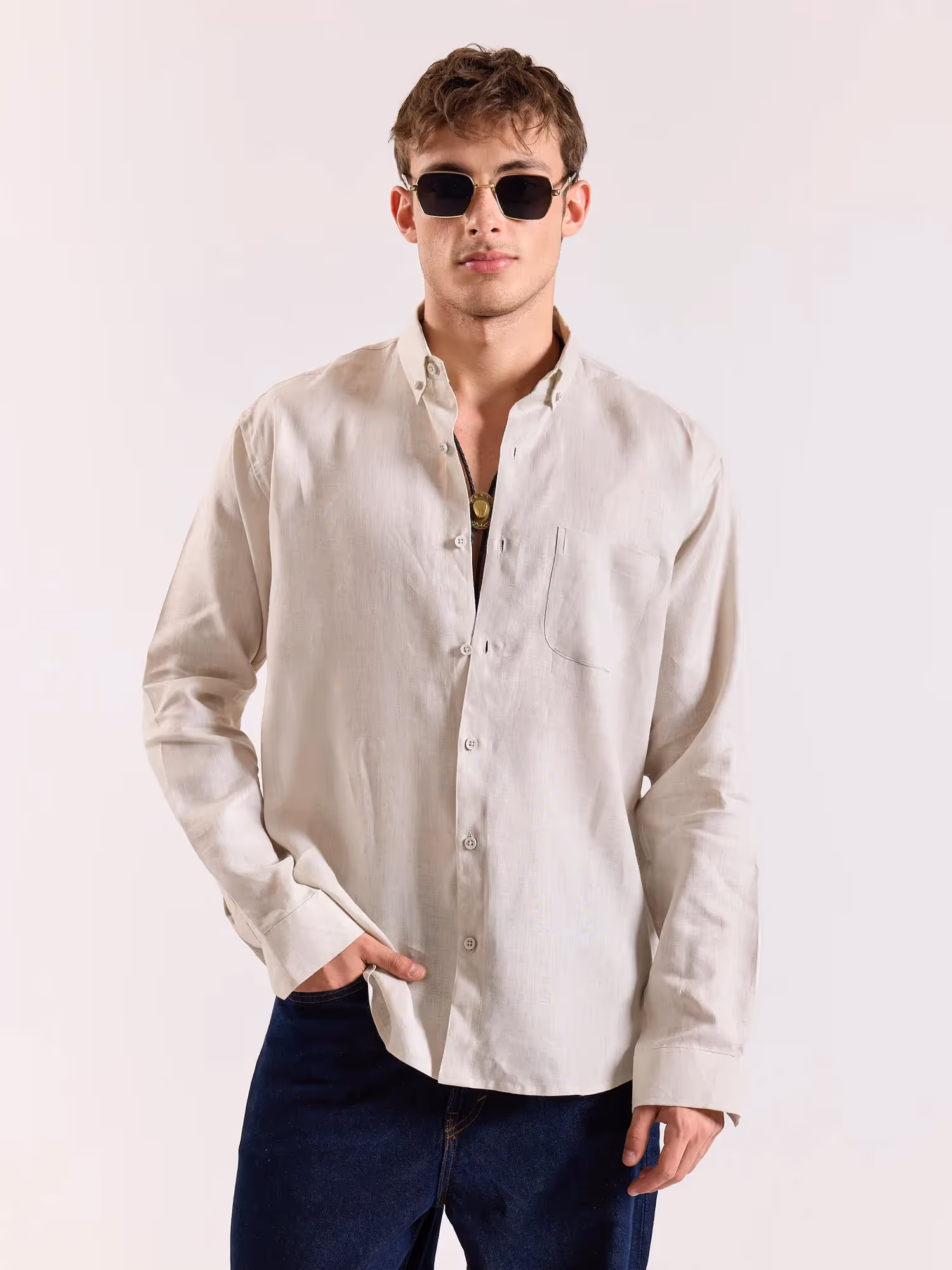 Light Beige Irish Linen Shirt image 3