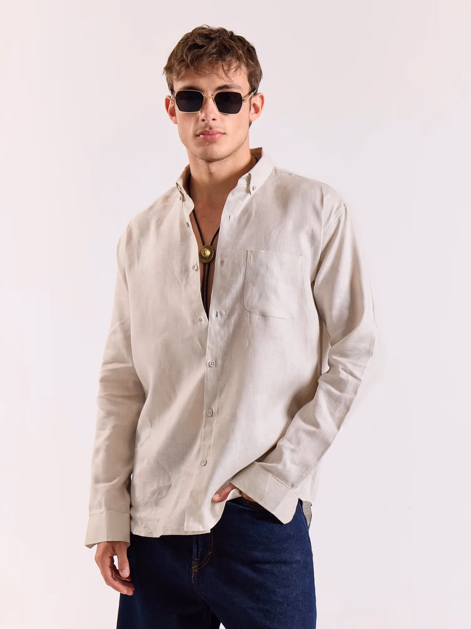 Light Beige Irish Linen Shirt image 6