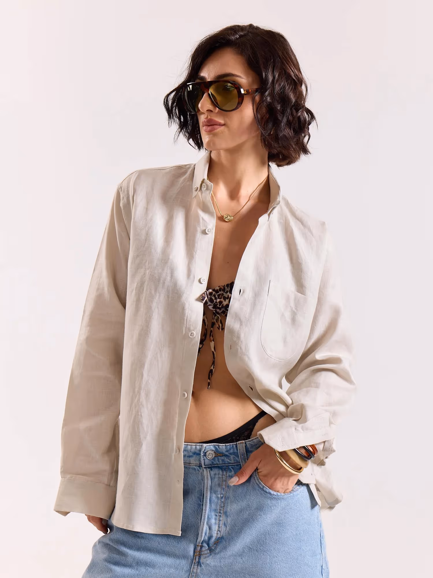 Light Beige Irish Linen Shirt image 7