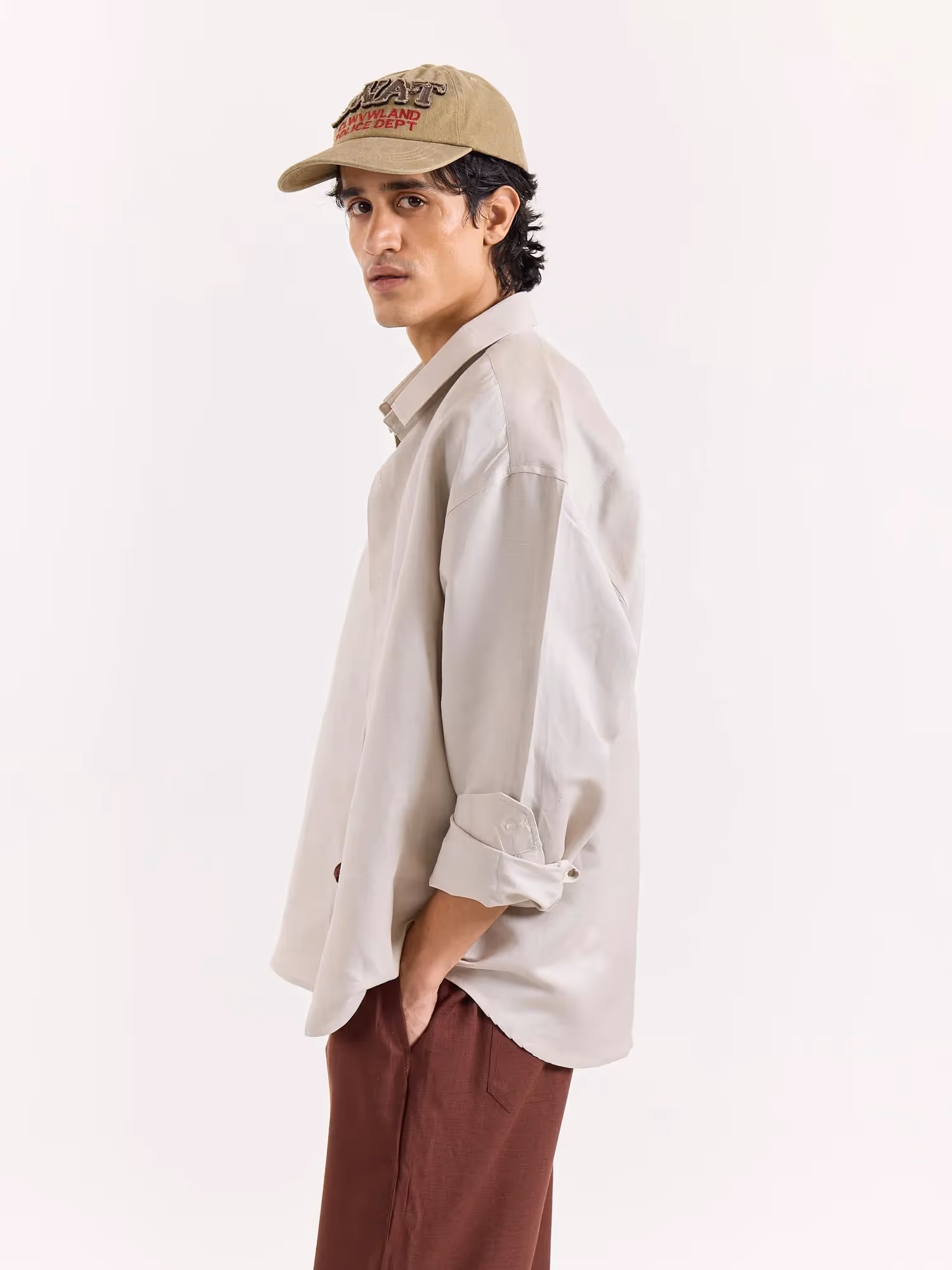 Light Beige Linen Cropped Shirt image 3
