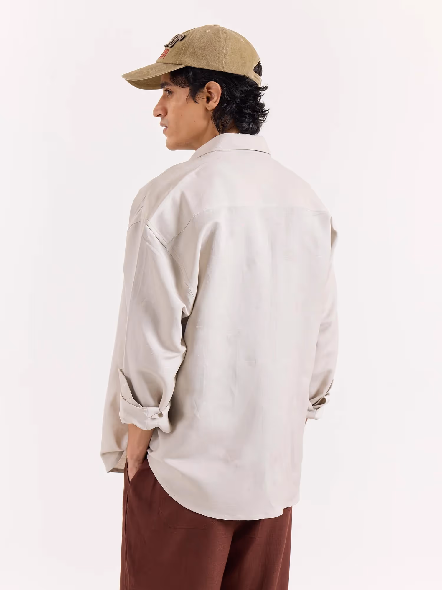 Light Beige Linen Cropped Shirt image 4