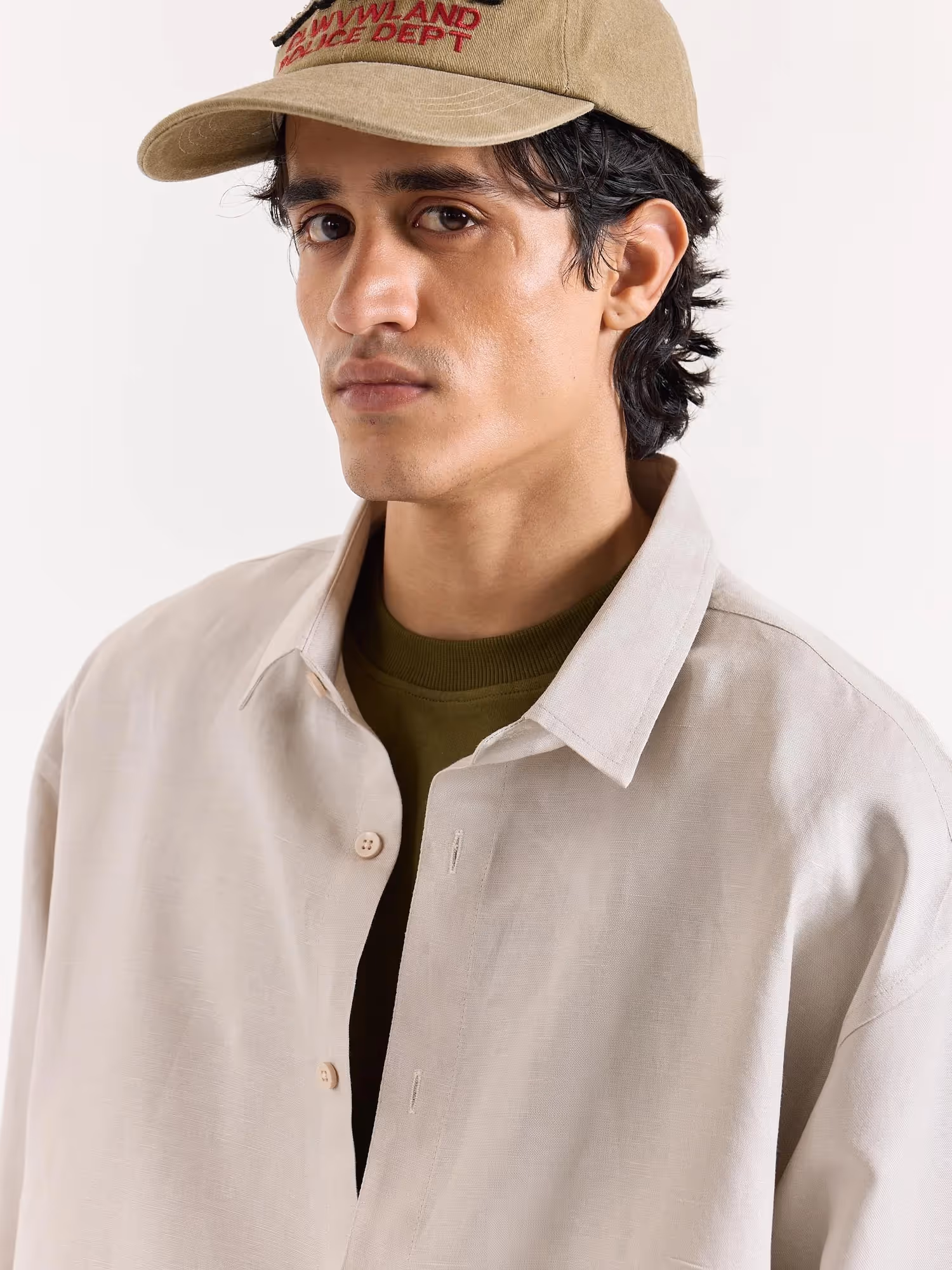 Light Beige Linen Cropped Shirt image 6