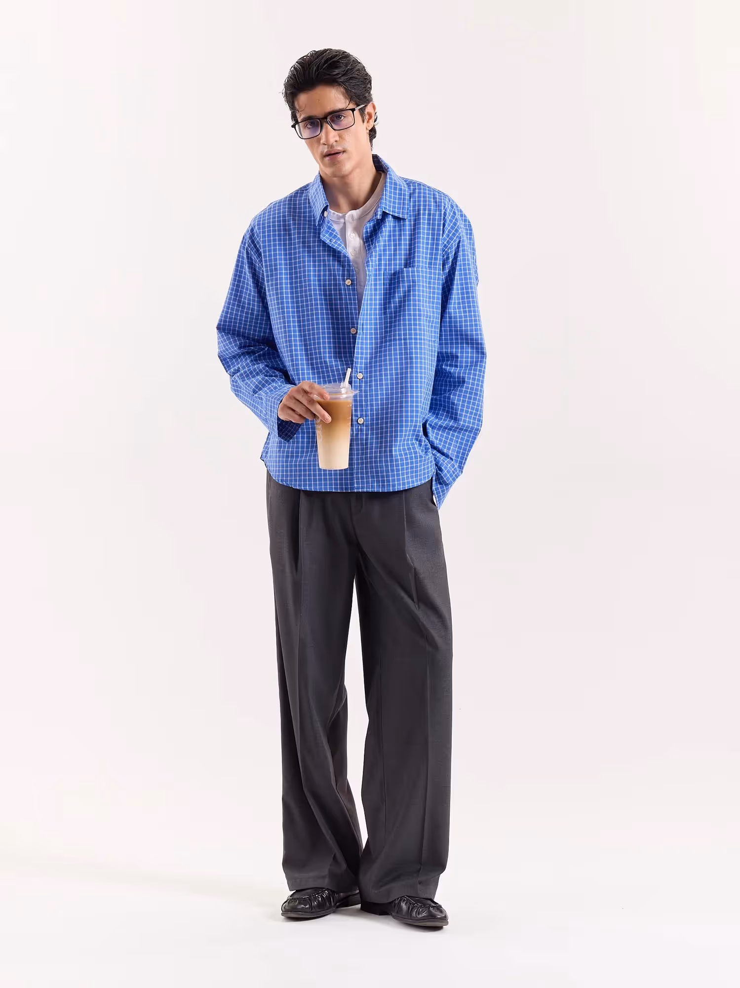 Light Blue Checkered Cropped Shirt image 1