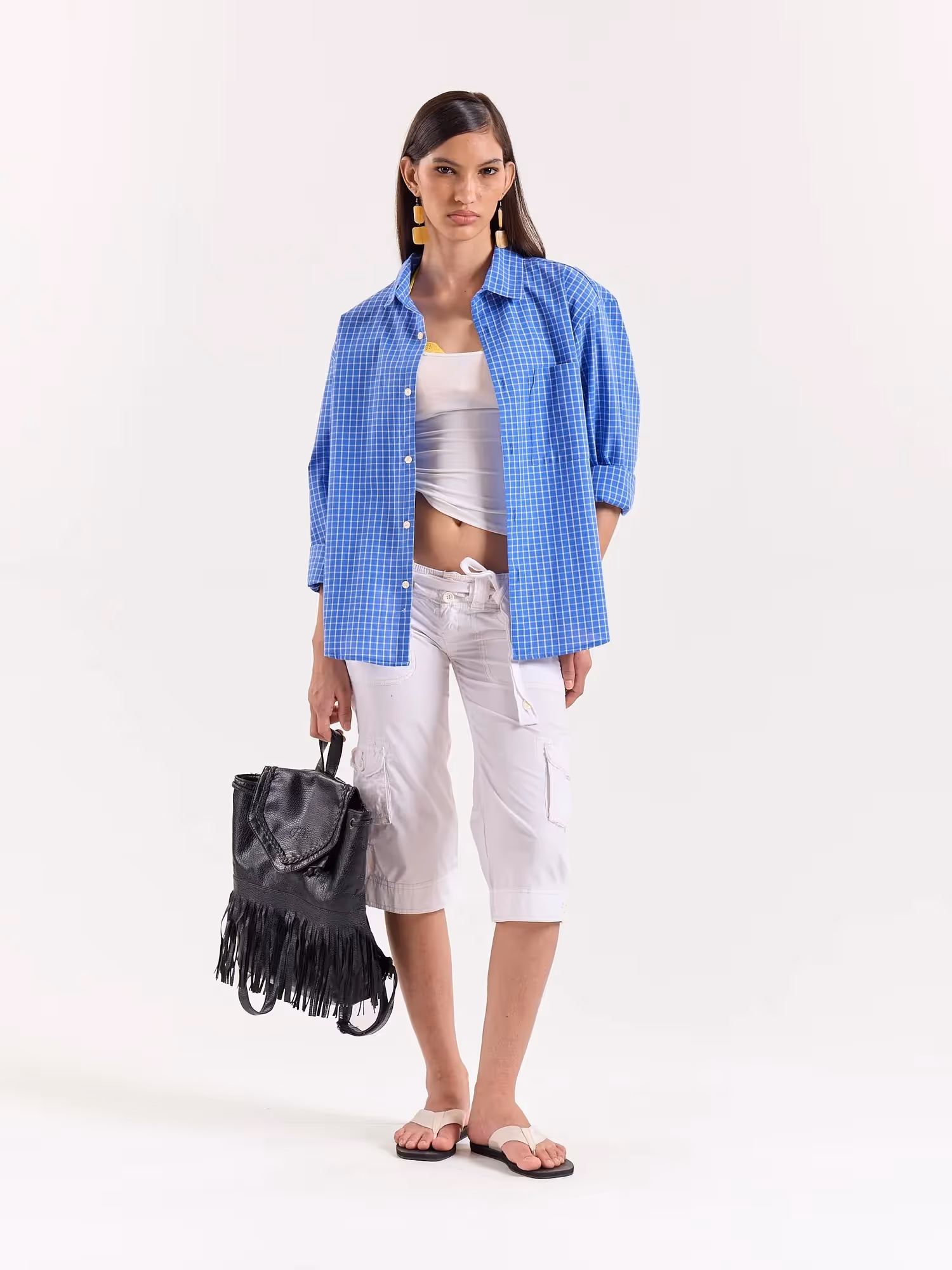 Light Blue Checkered Cropped Shirt image 2