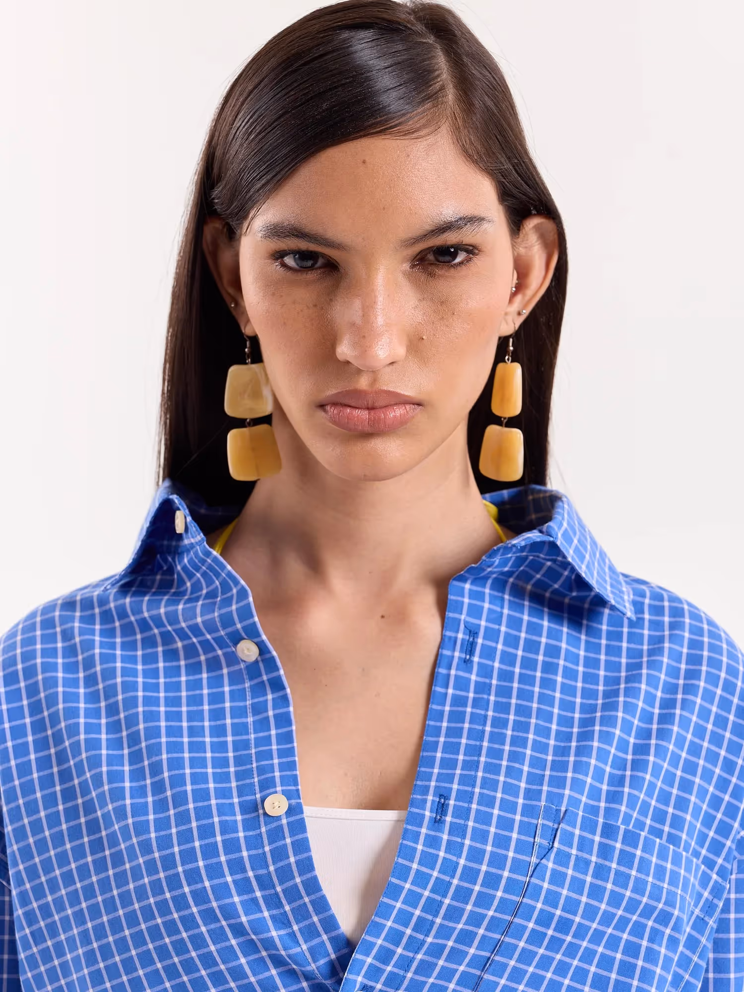 Light Blue Checkered Cropped Shirt image 8