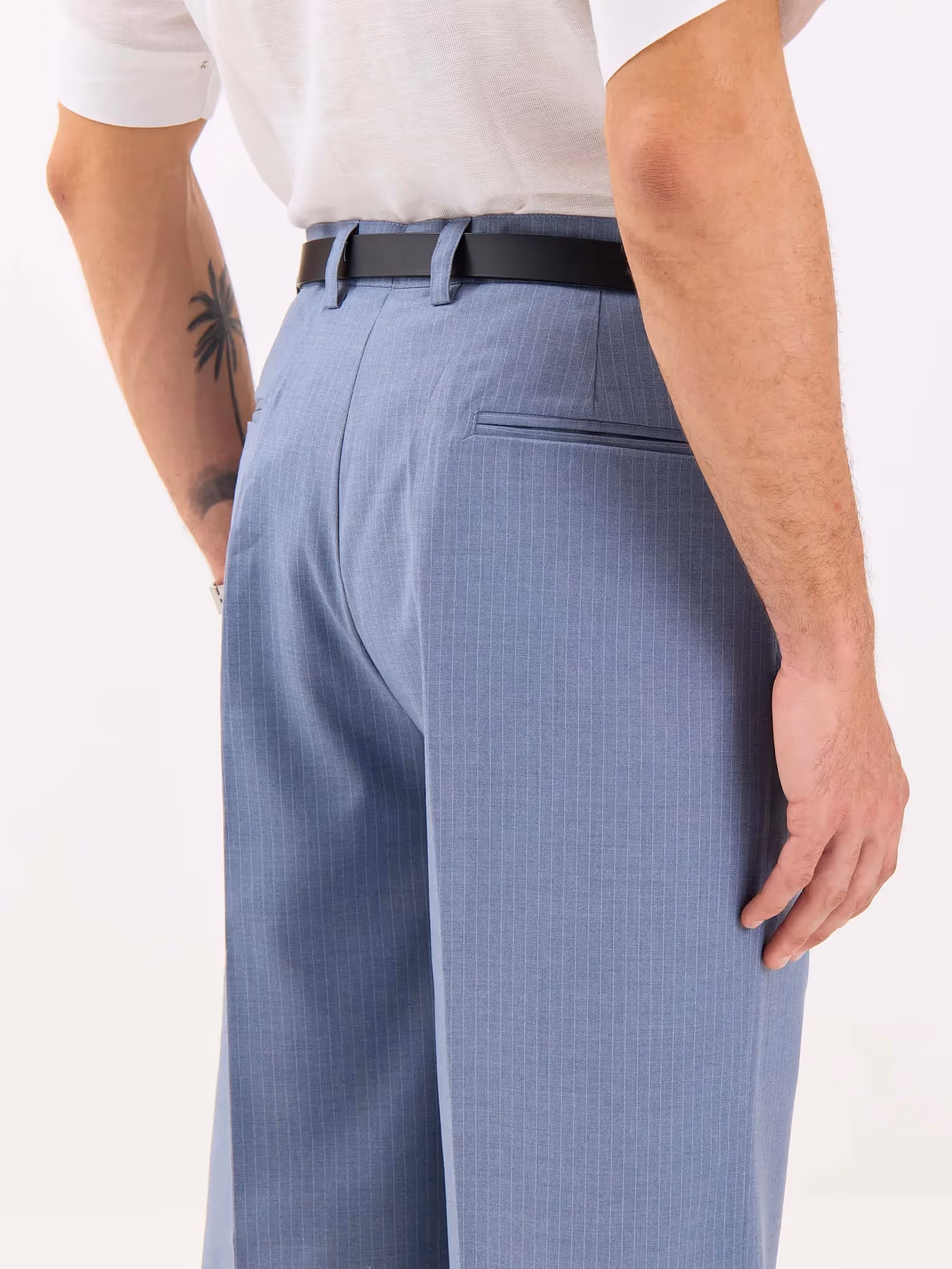 Light Blue Pinstriped Baggy Fit Trousers image 7