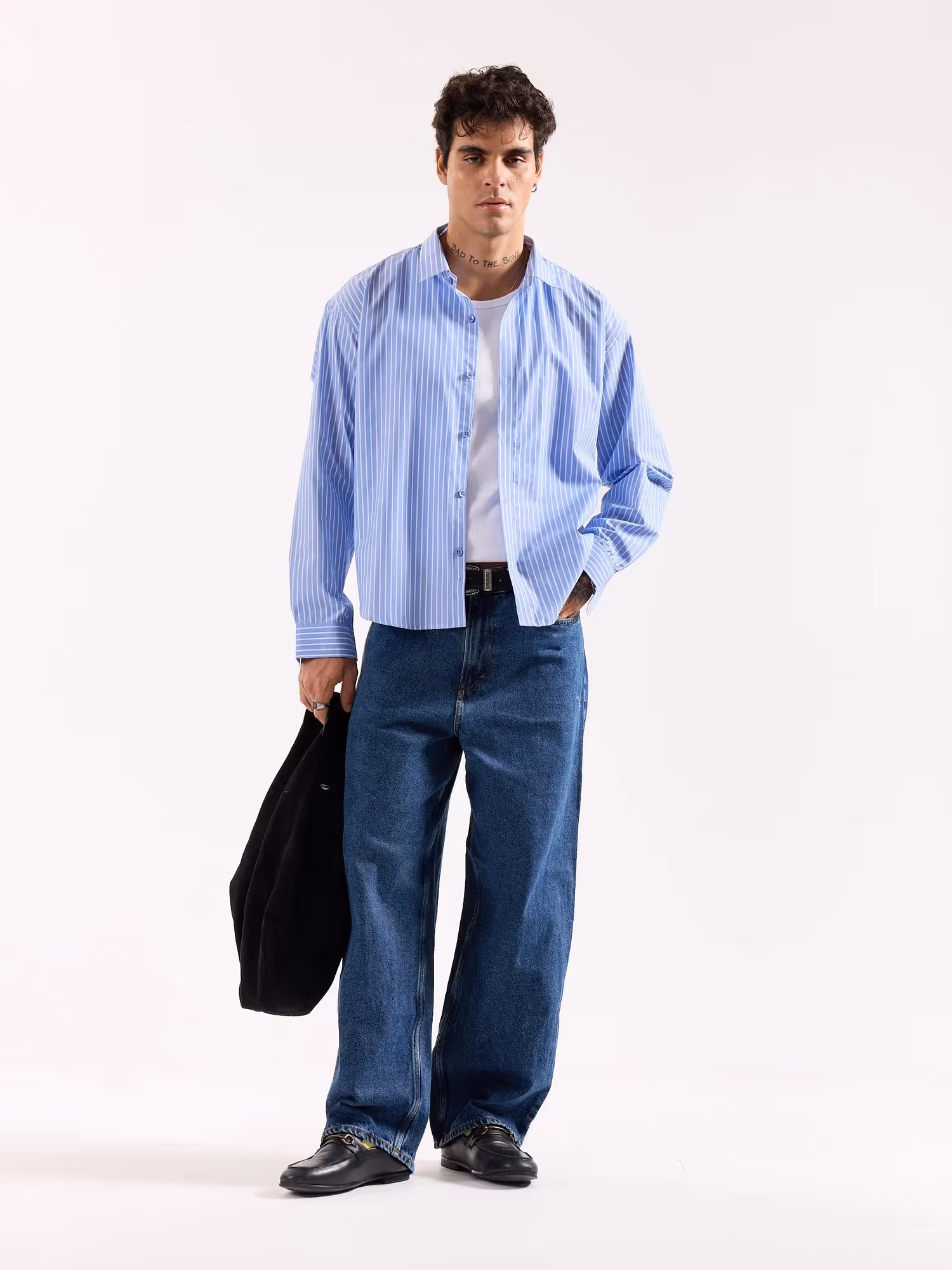 Light Blue Striped Poplin Oversized Shirt image 1