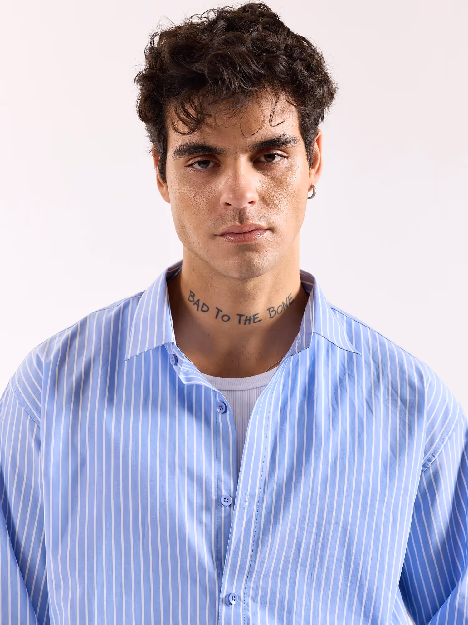 Light Blue Striped Poplin Oversized Shirt image 5