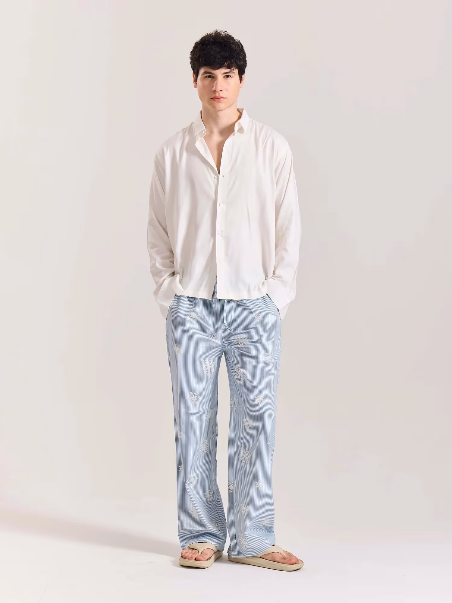 Light Blue Striped Snowflake Pull-on Pants image 1