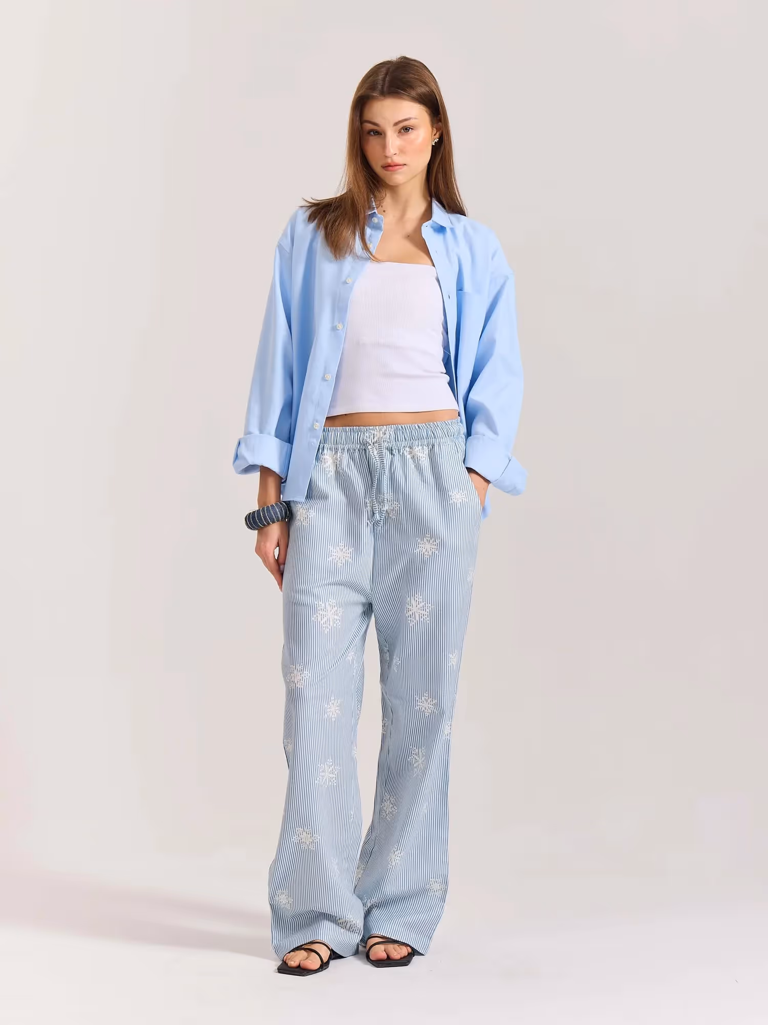 Light Blue Striped Snowflake Pull-on Pants  image 2