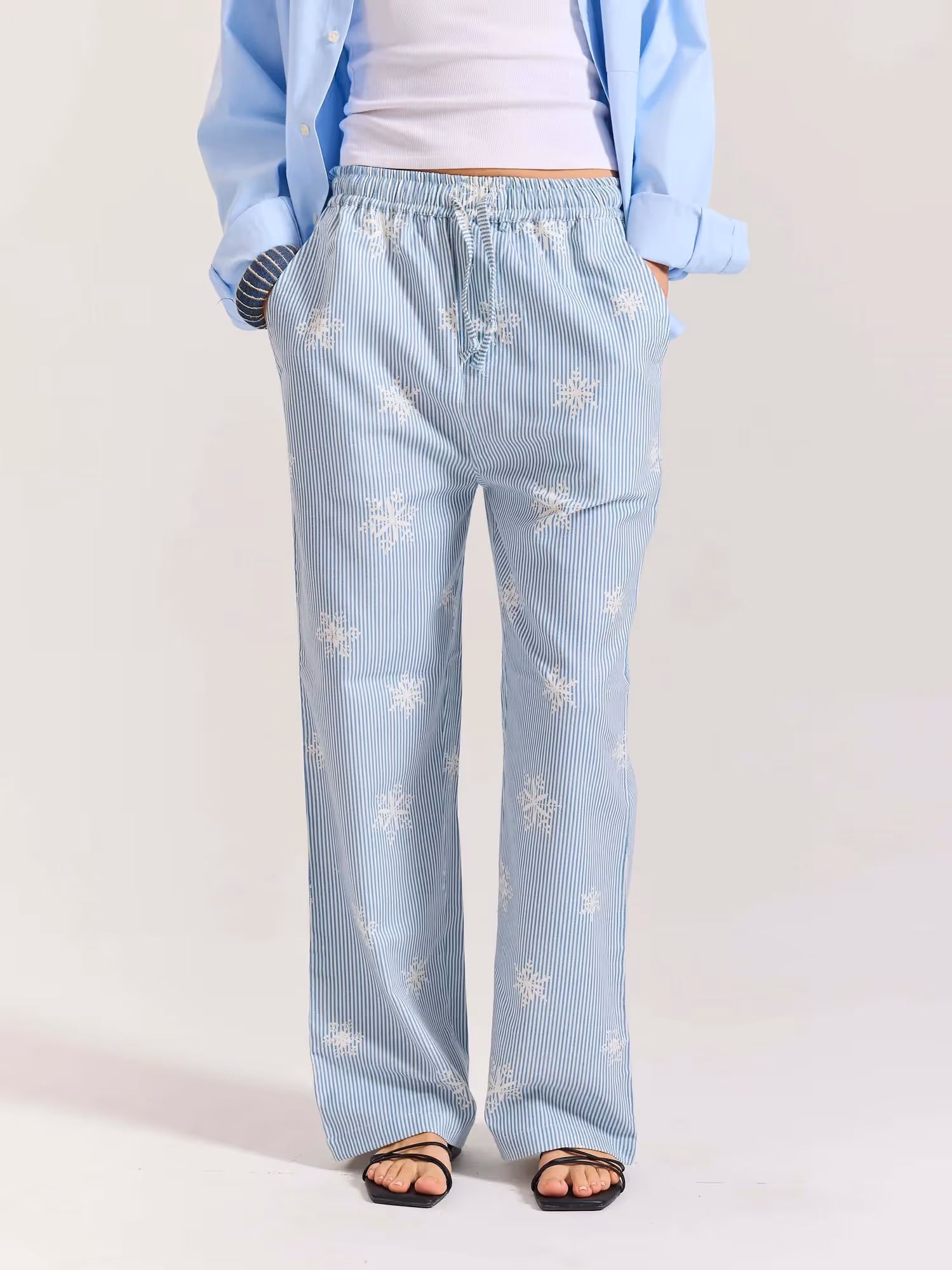 Light Blue Striped Snowflake Pull-on Pants  image 4