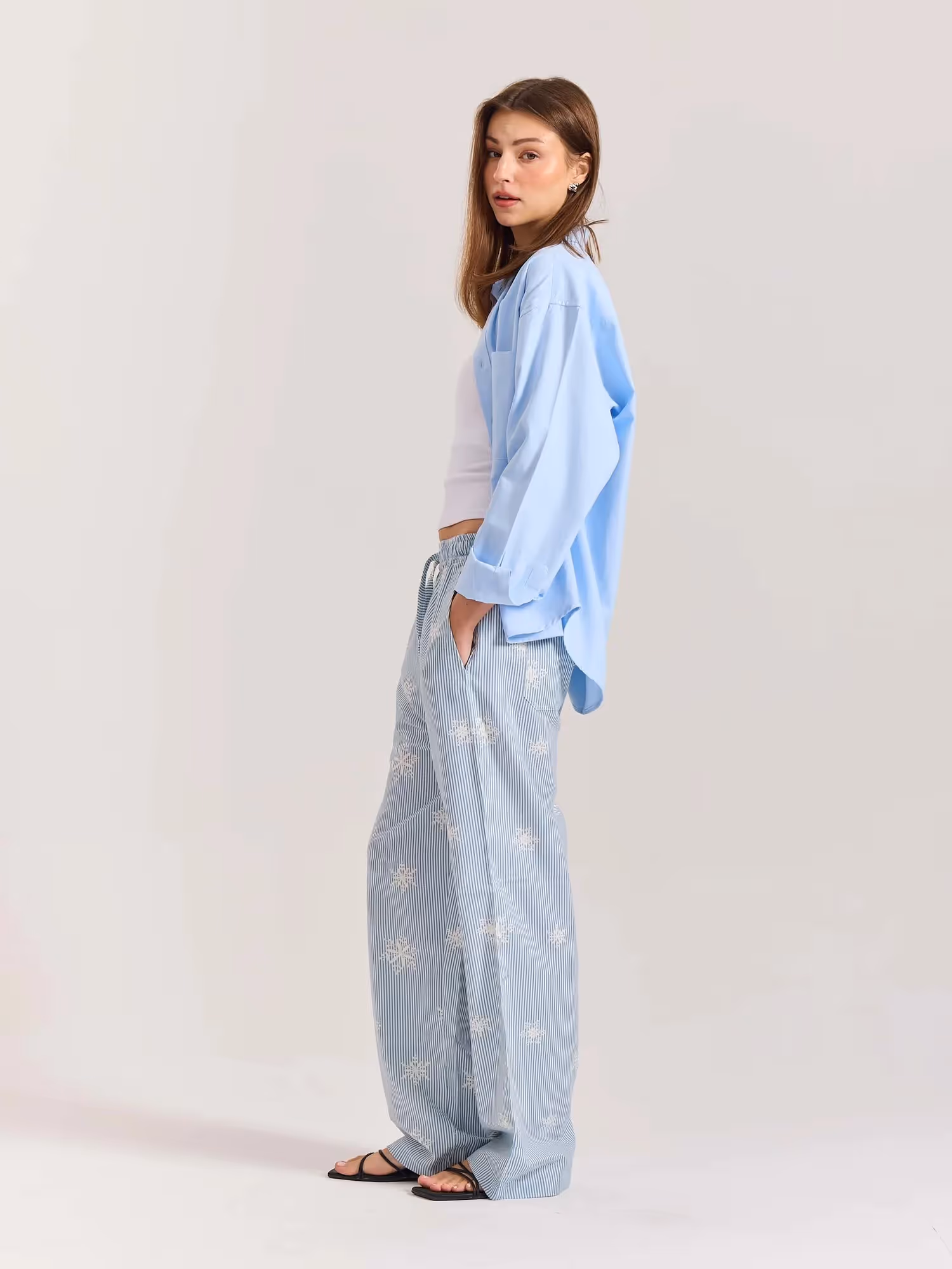 Light Blue Striped Snowflake Pull-on Pants  image 7
