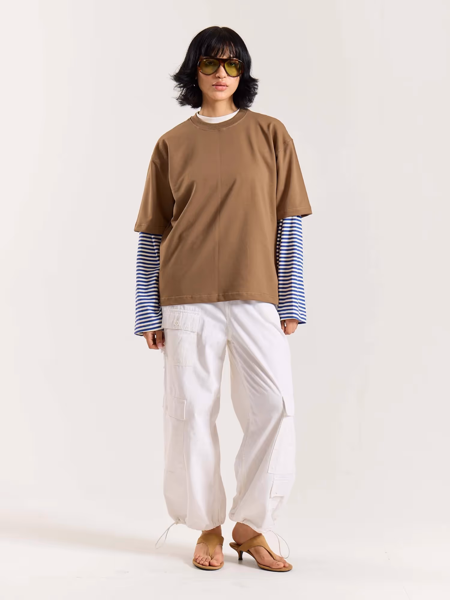 Light Brown Loose Fit Cropped T-Shirt image 2