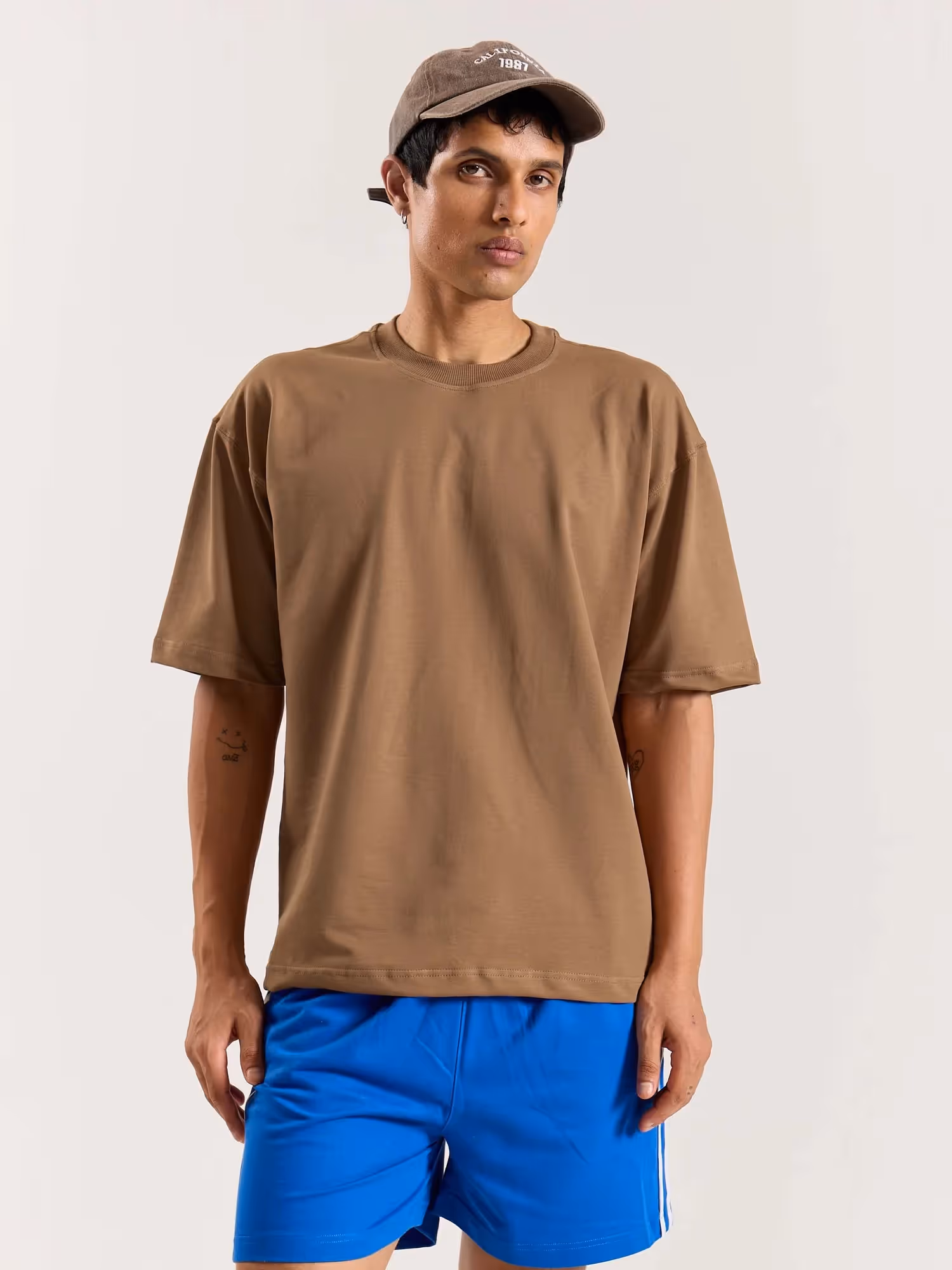 Light Brown Loose Fit Cropped T-Shirt image 3