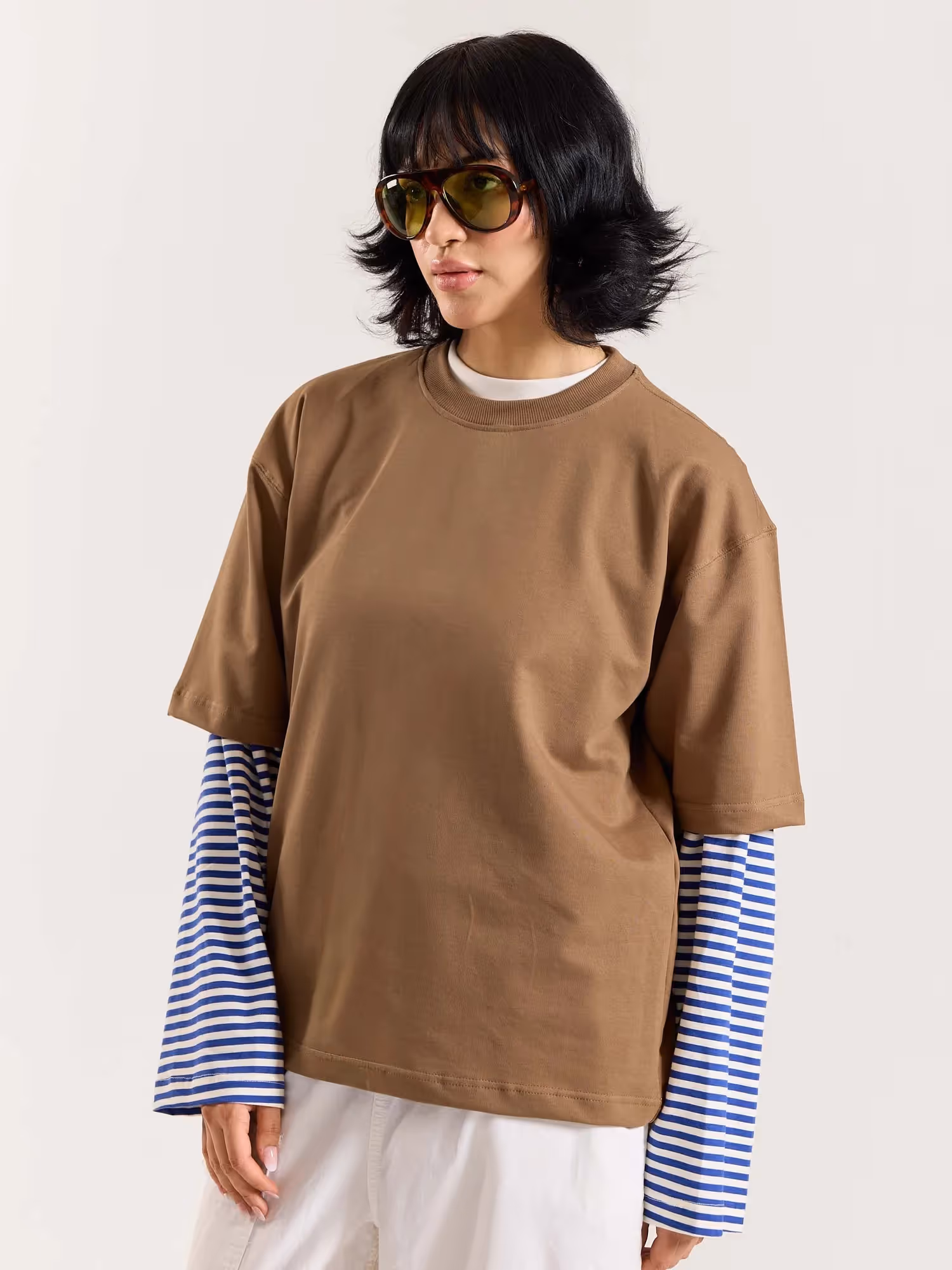 Light Brown Loose Fit Cropped T-Shirt image 6