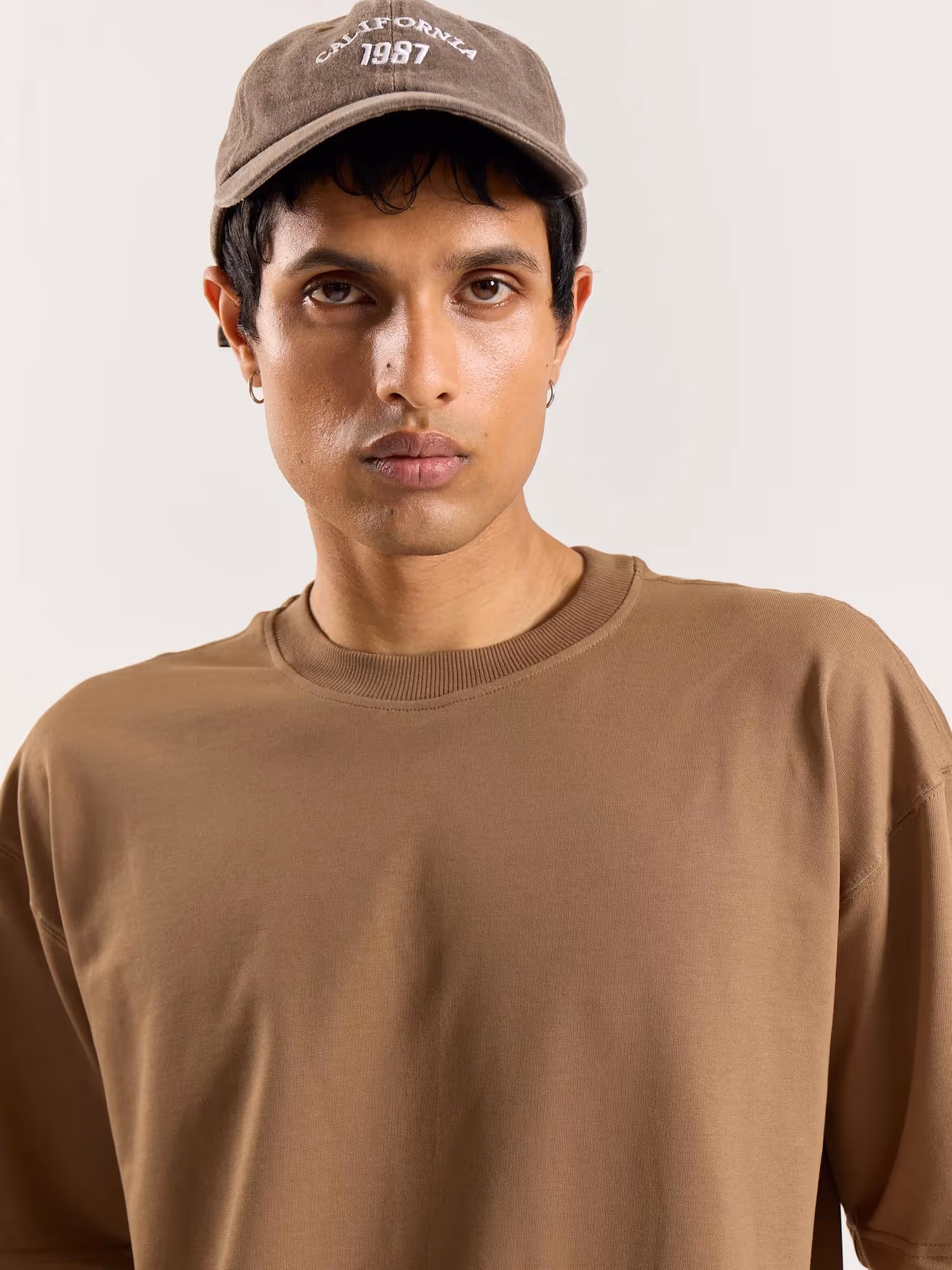 Light Brown Loose Fit Cropped T-Shirt image 8