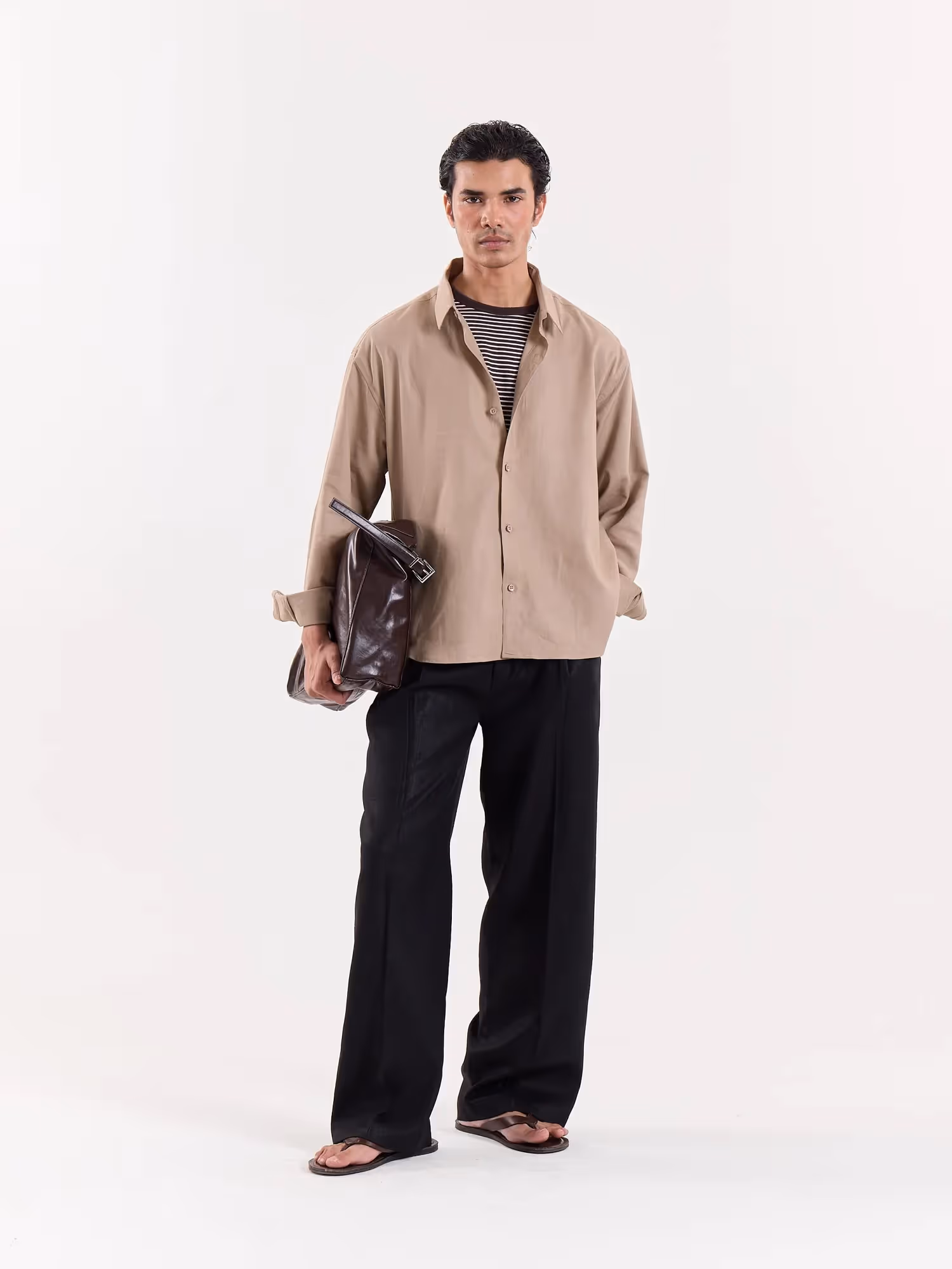 Light Camel Linen Cropped Shirt image 1