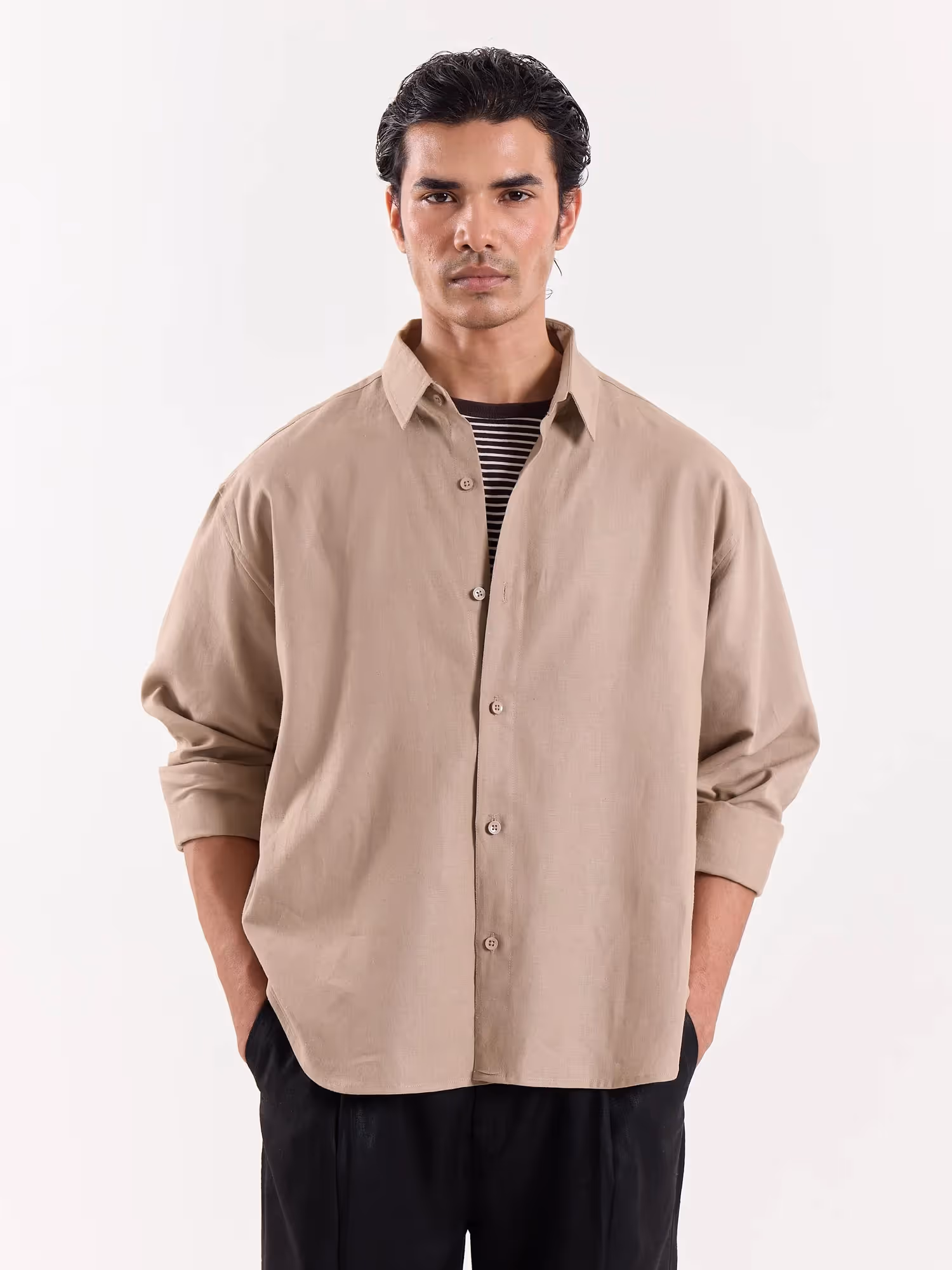 Light Camel Linen Cropped Shirt image 2