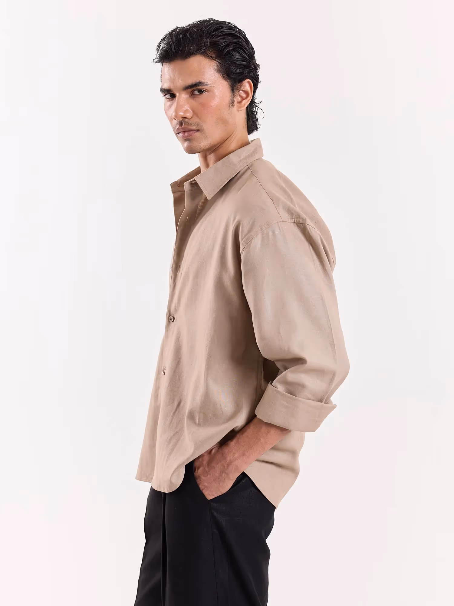 Light Camel Linen Cropped Shirt image 3