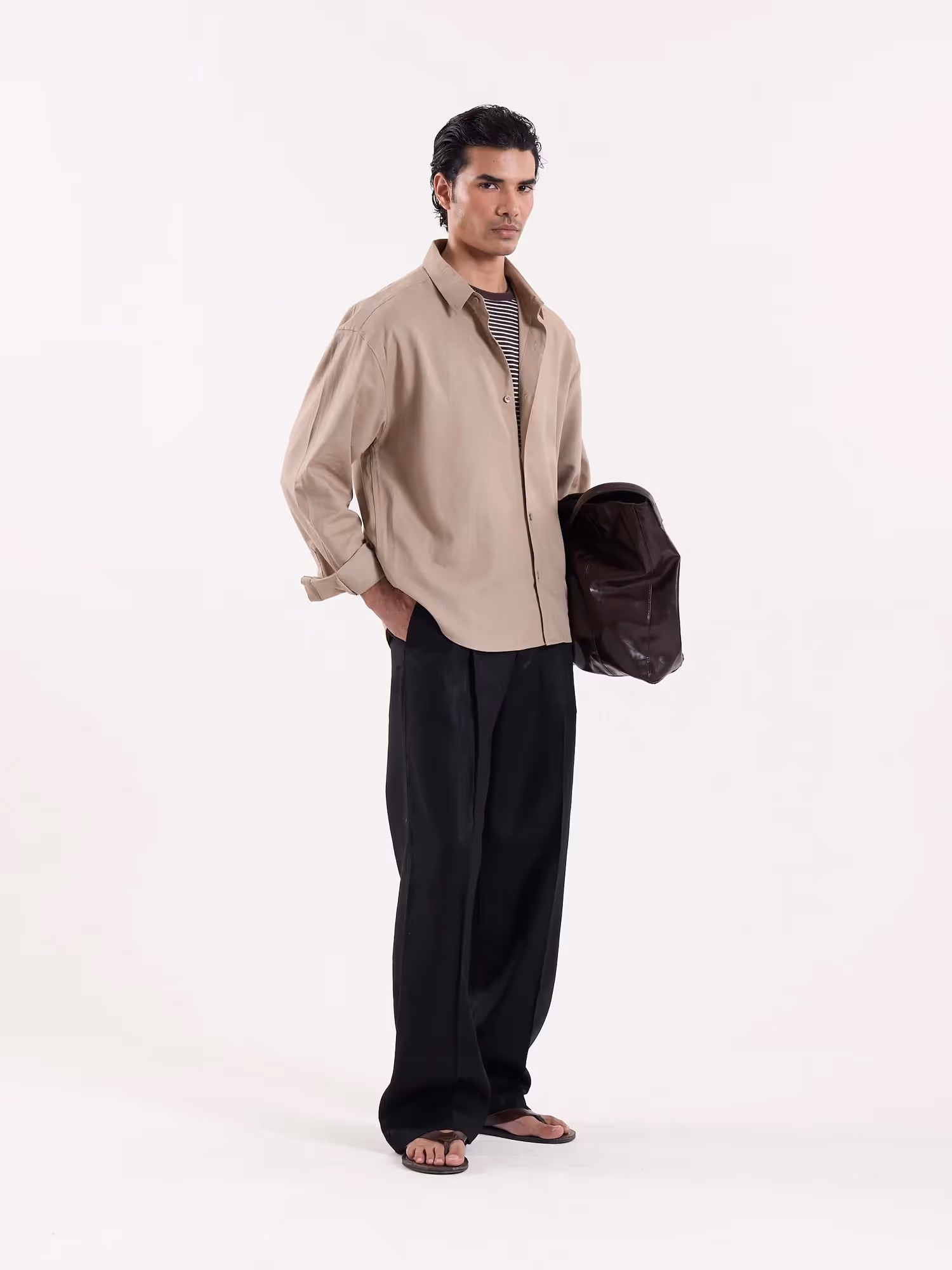Light Camel Linen Cropped Shirt image 5