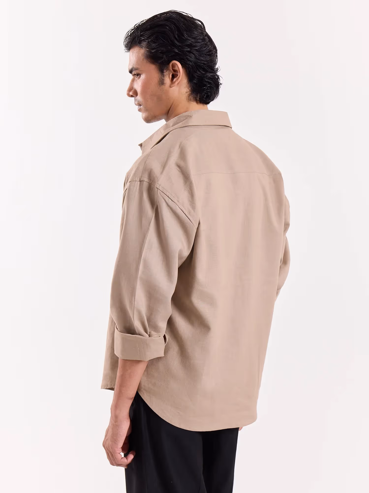 Light Camel Linen Cropped Shirt image 6