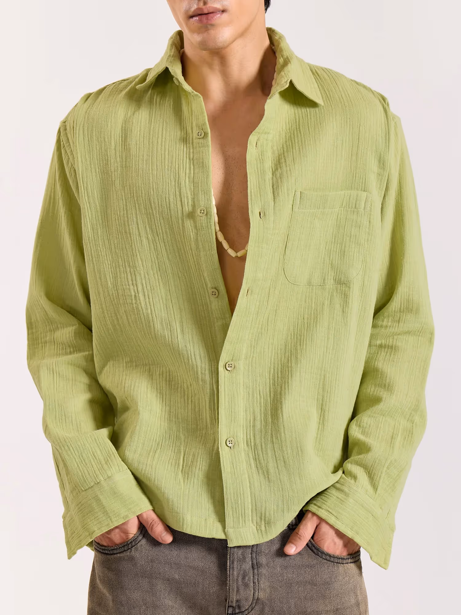 Light Green Gauze Holiday Shirt image 2