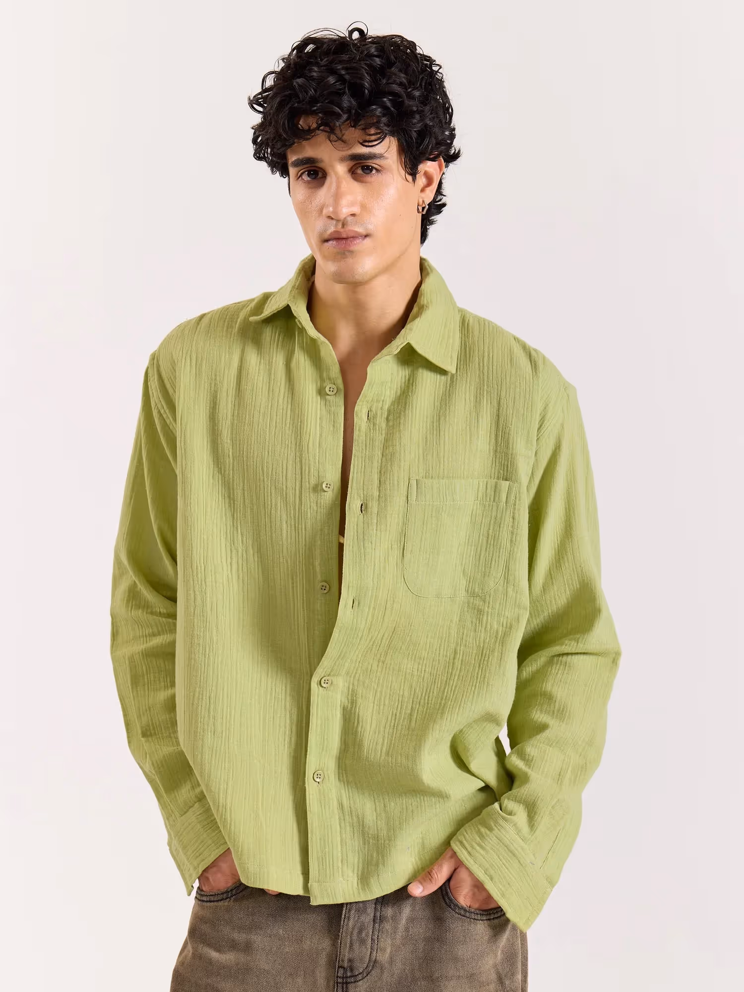 Light Green Gauze Holiday Shirt image 3