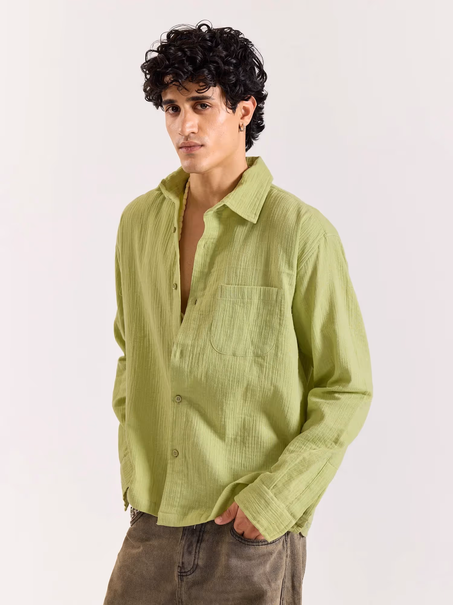 Light Green Gauze Holiday Shirt image 4
