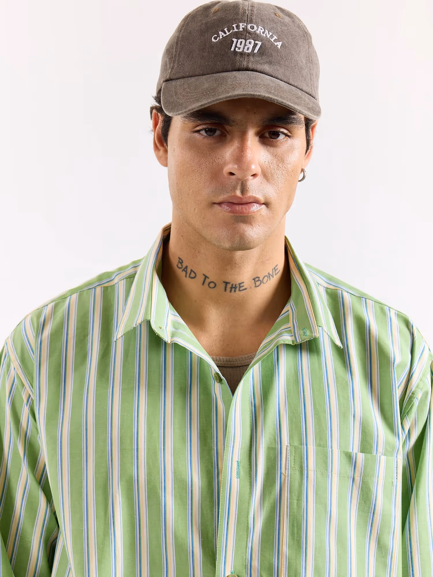 Light Green Striped Poplin Oversized Shirt image 5