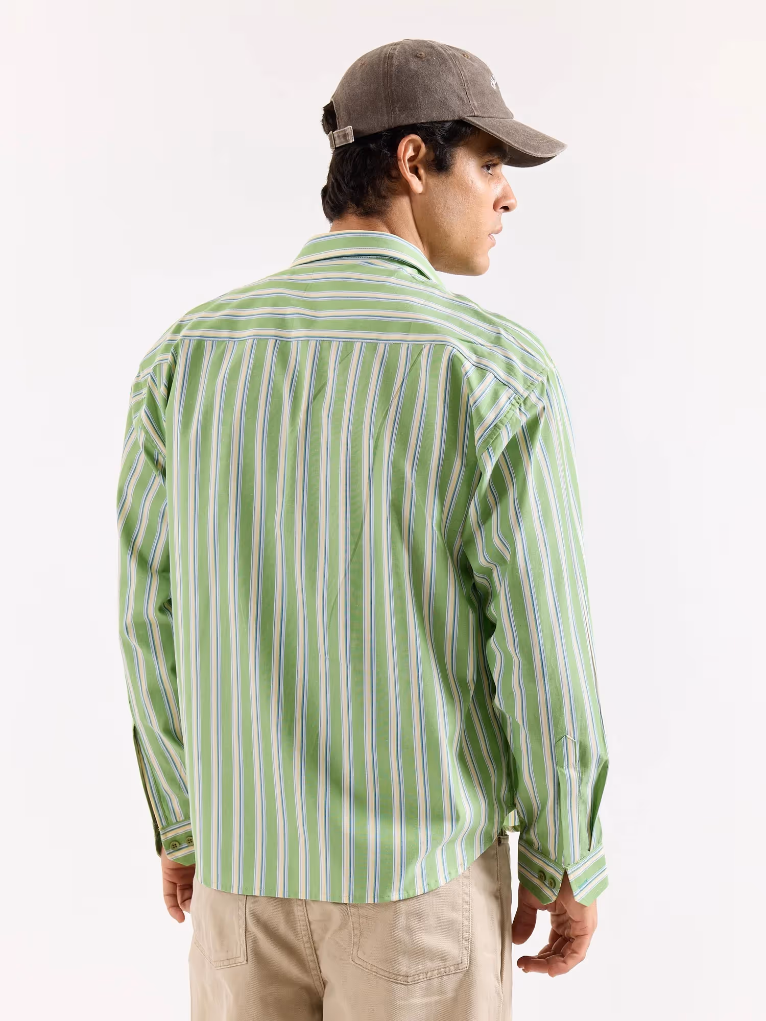 Light Green Striped Poplin Oversized Shirt image 8