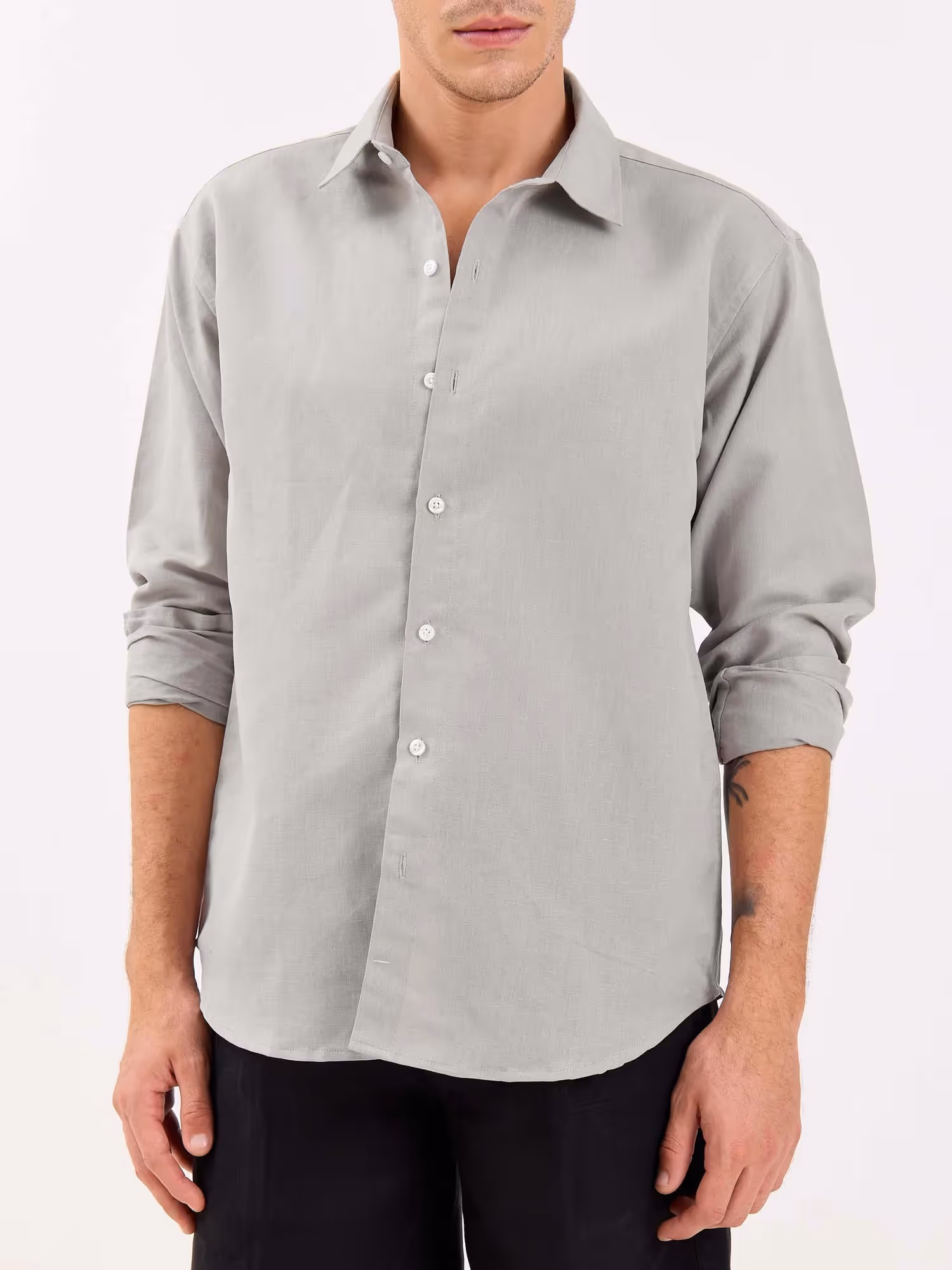 Light Grey Linen-blend Shirt image 3