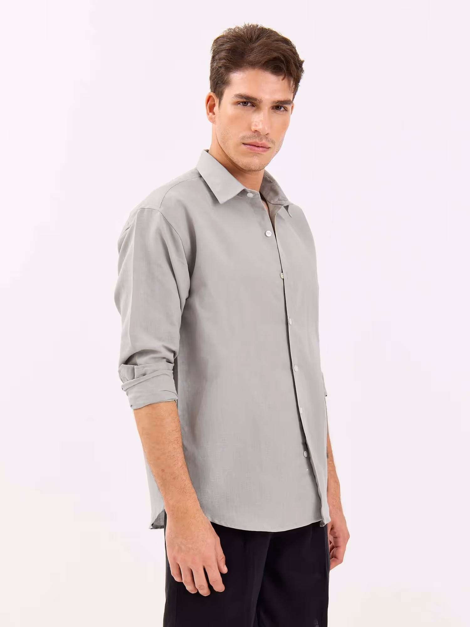 Light Grey Linen-blend Shirt image 6