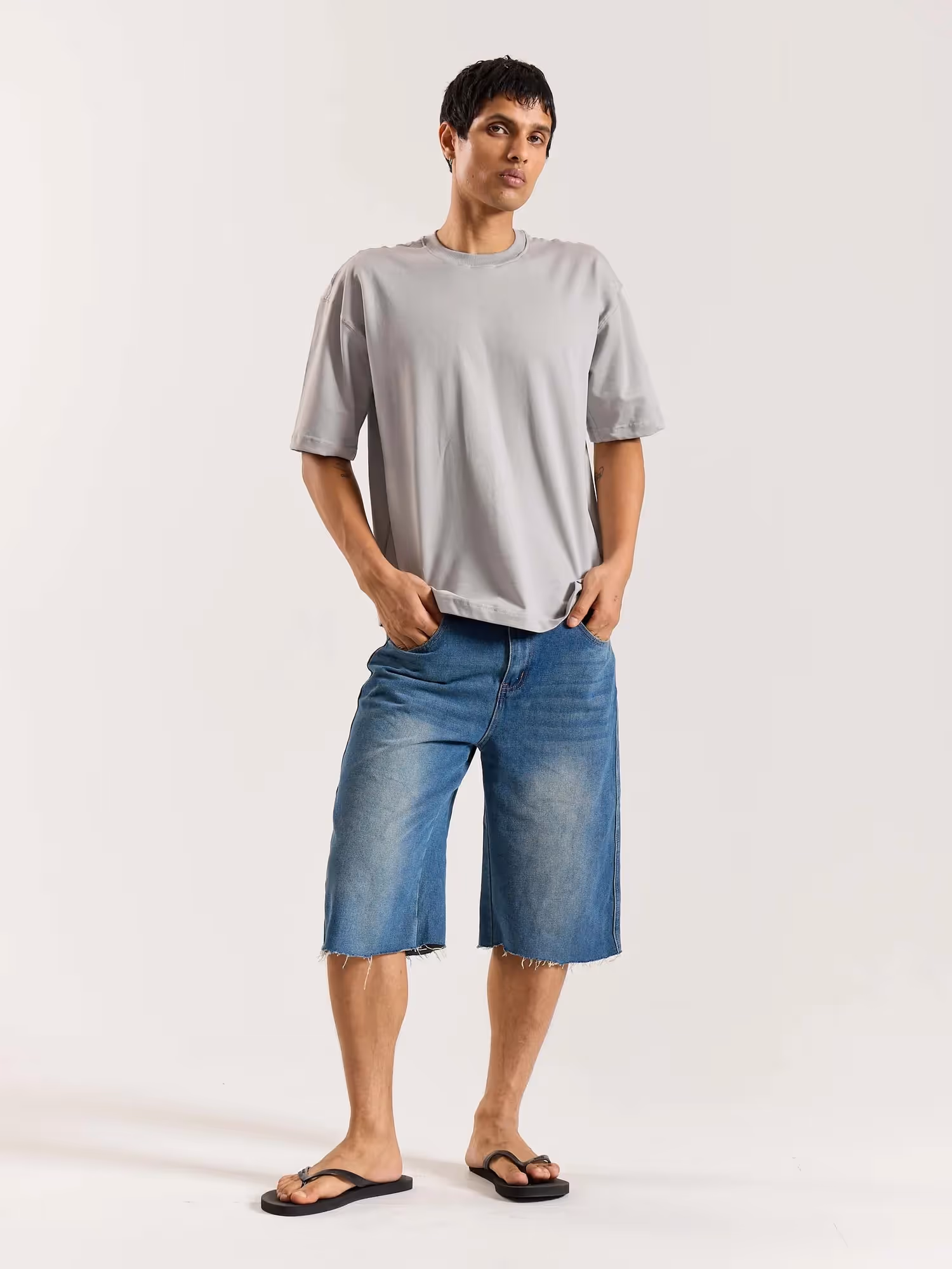 Light Grey Loose Fit Cropped T-Shirt image 1