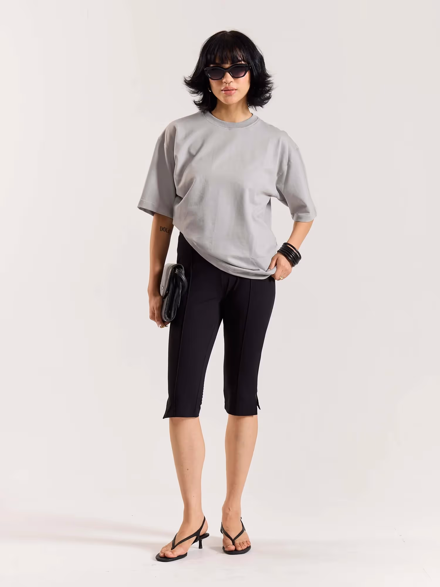 Light Grey Loose Fit Cropped T-Shirt image 2