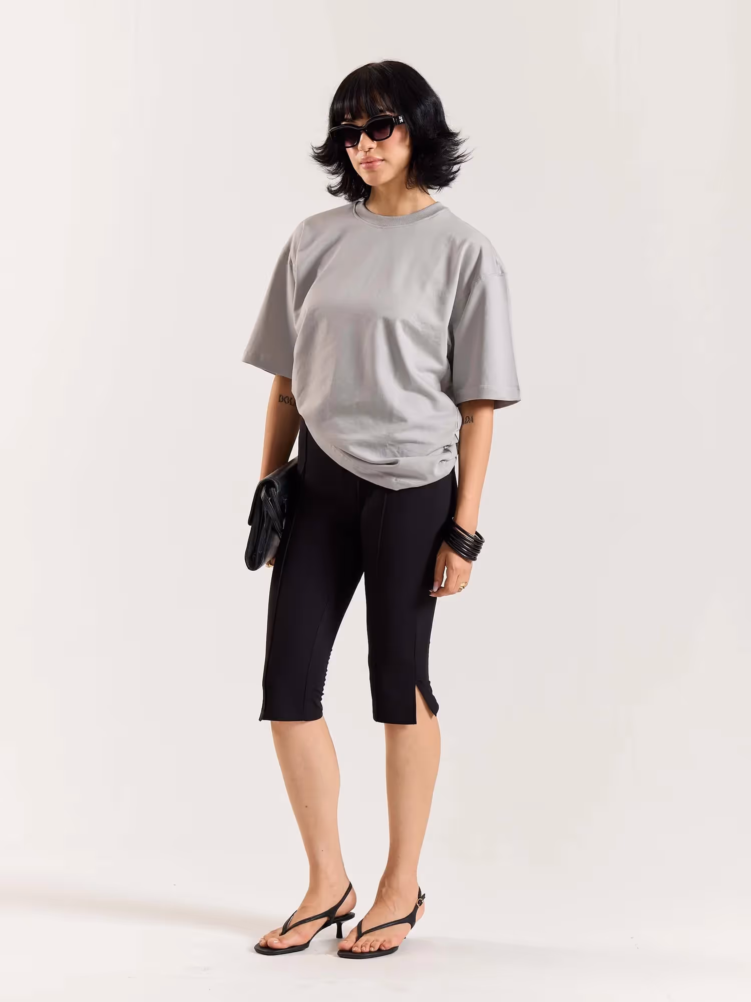 Light Grey Loose Fit Cropped T-Shirt image 3