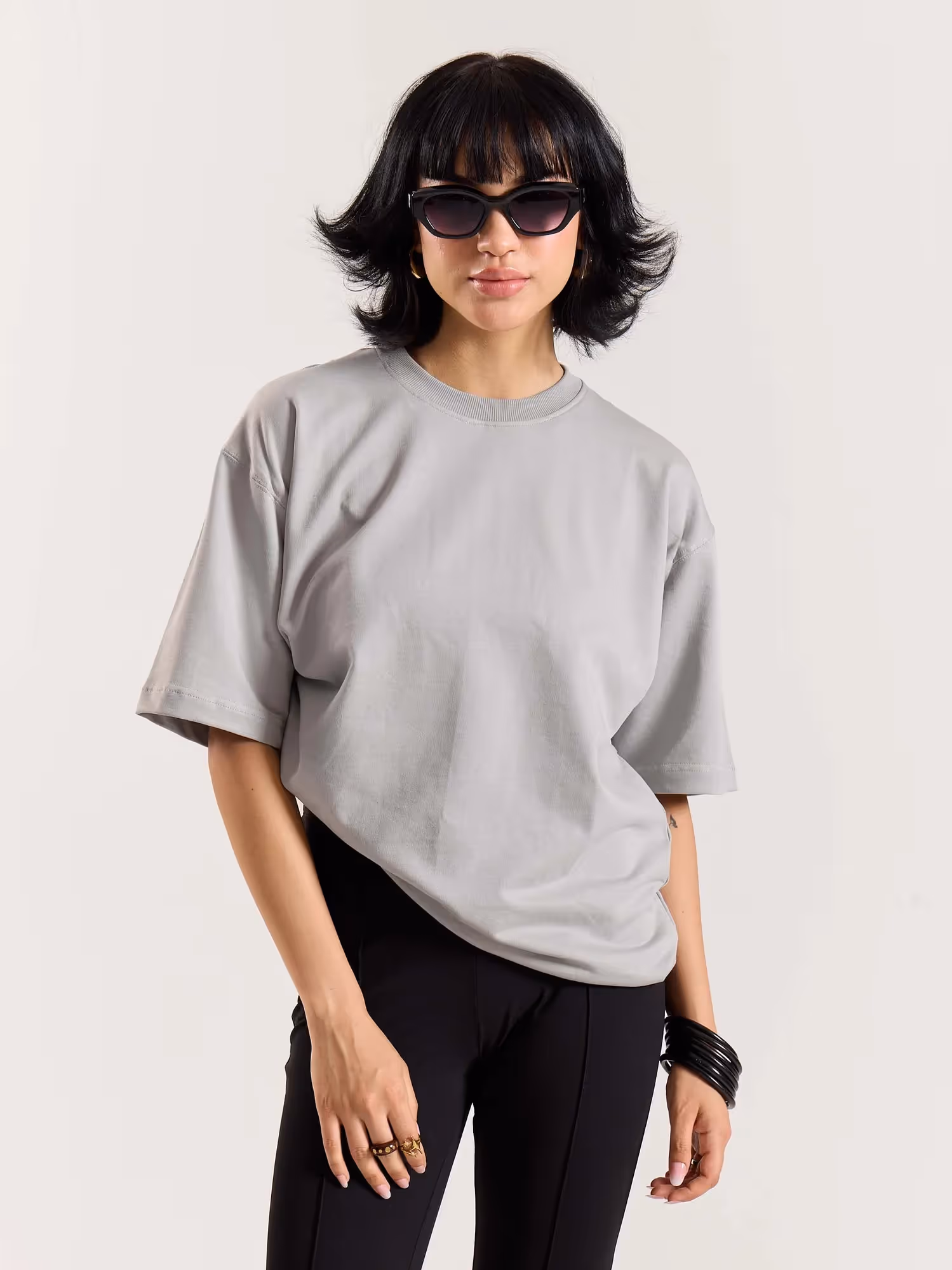 Light Grey Loose Fit Cropped T-Shirt image 5
