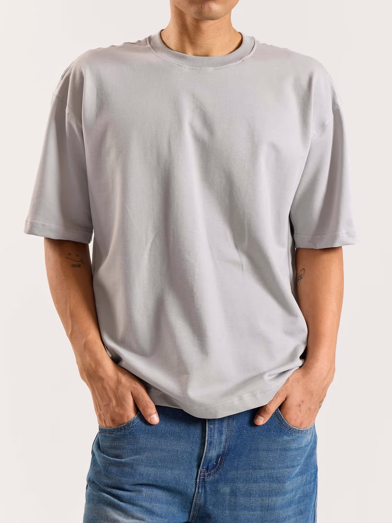 Light Grey Loose Fit Cropped T-Shirt image 7