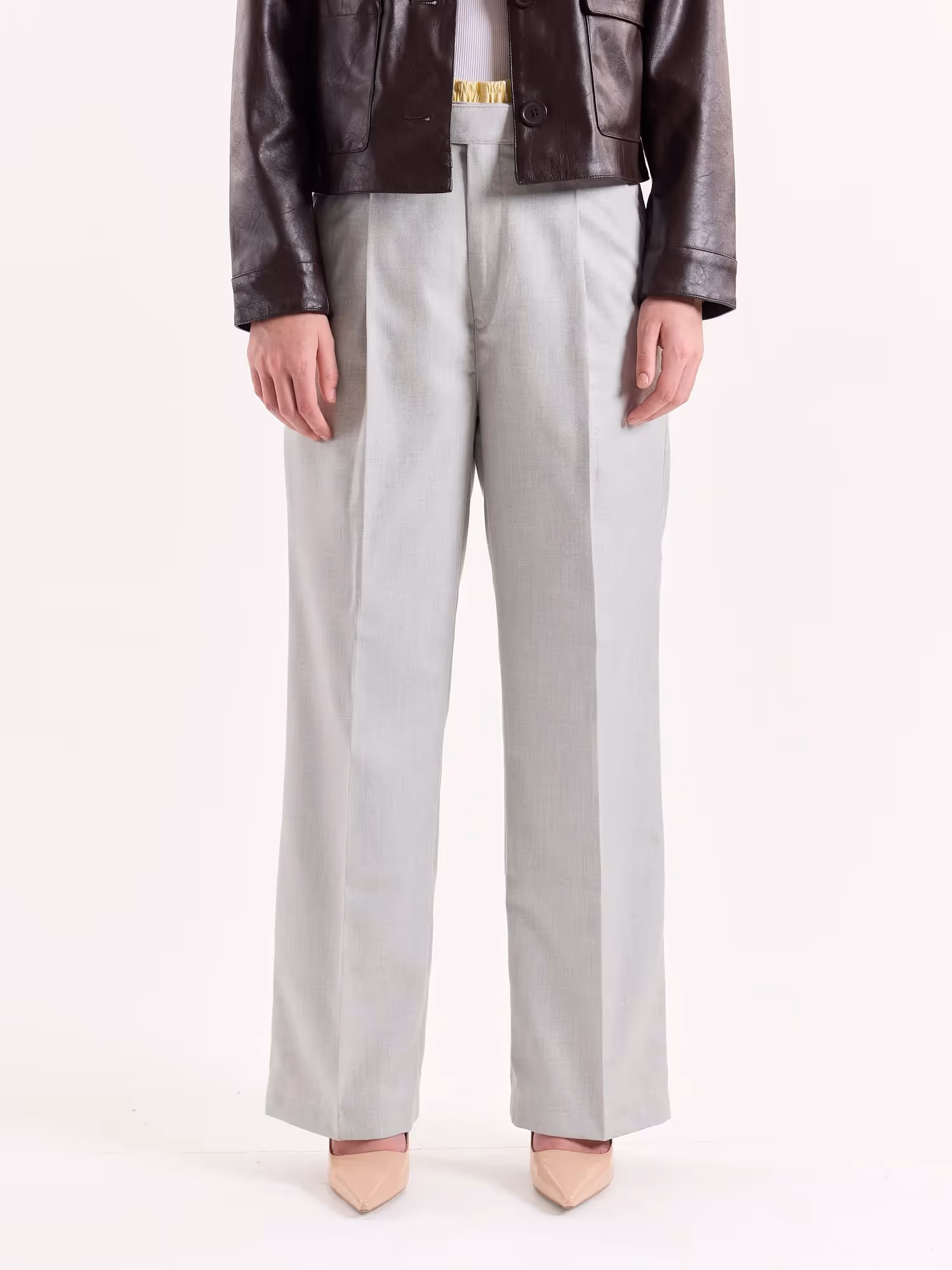 Light Grey Textured Baggy Fit Trousers image 4
