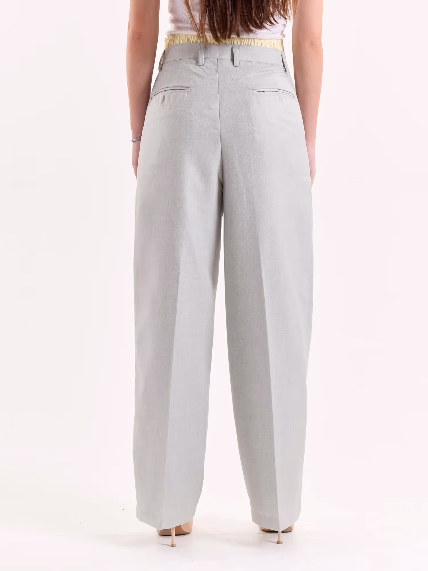 Light Grey Textured Baggy Fit Trousers image 7