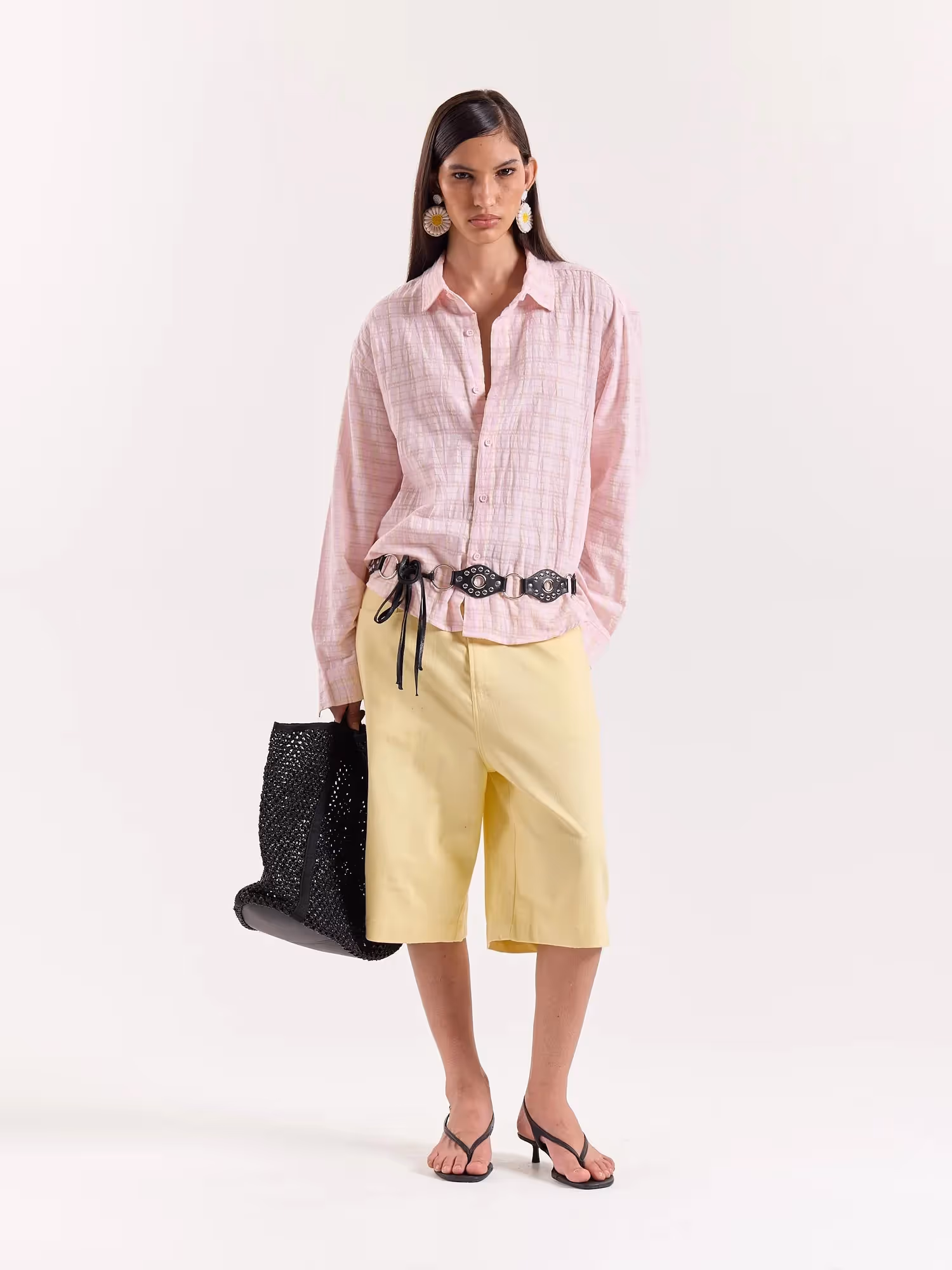 Light Pink & Green Seersucker Cropped Shirt image 2